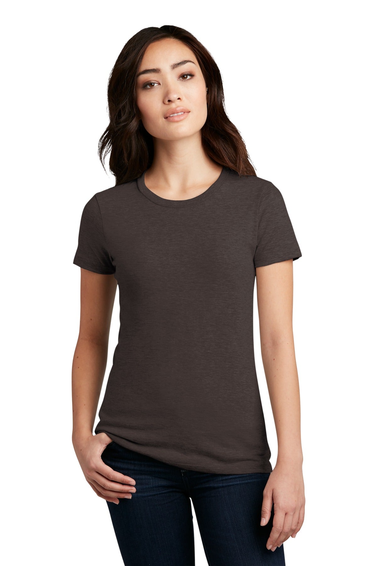 District Women's Perfect Blend CVC Tee. DM108L - Heathered Brown - front