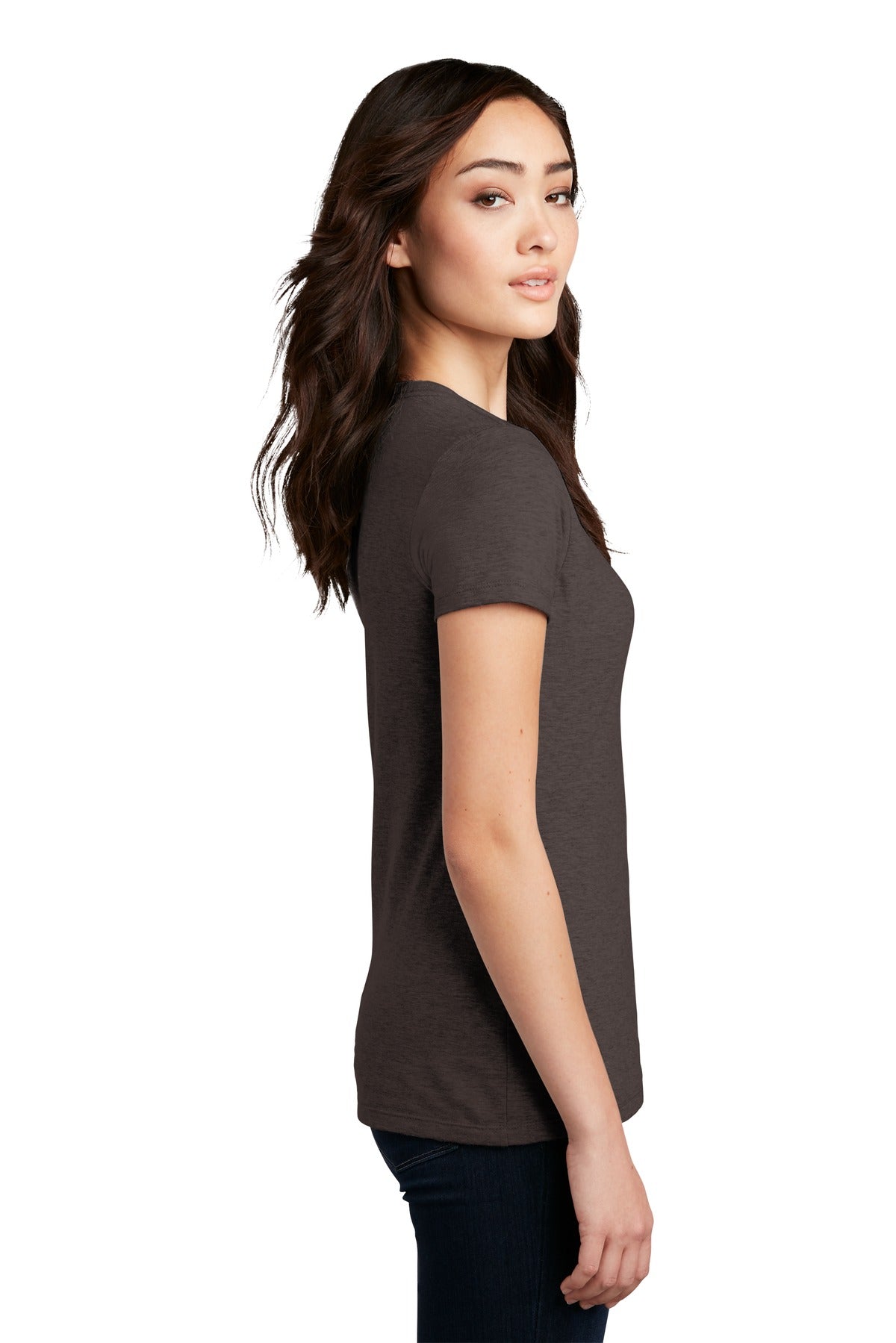 District Women's Perfect Blend CVC Tee. DM108L - Heathered Brown - side