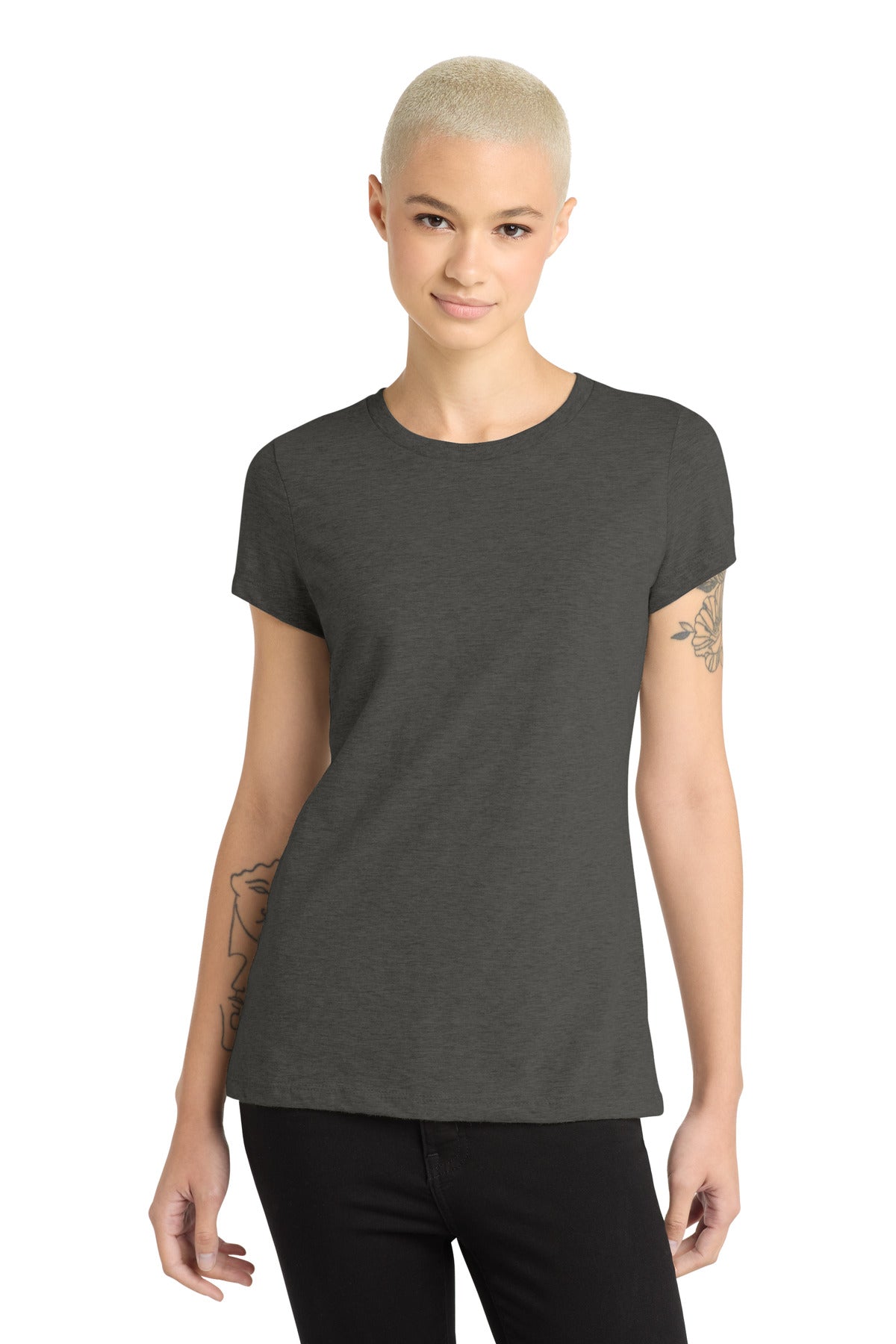 District Women's Perfect Blend CVC Tee. DM108L - Heathered Charcoal - front