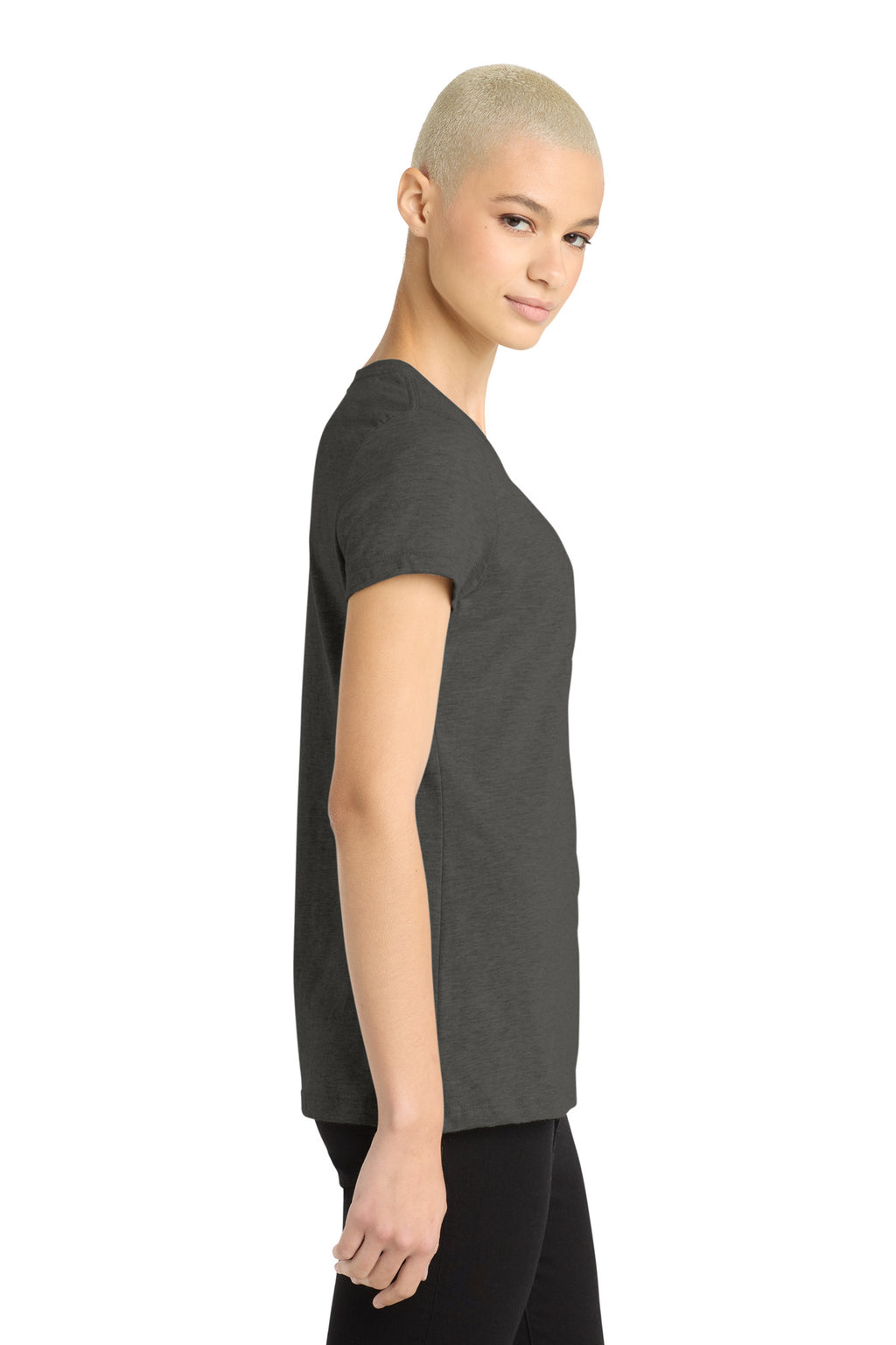 District Women's Perfect Blend CVC Tee. DM108L - Heathered Charcoal - side