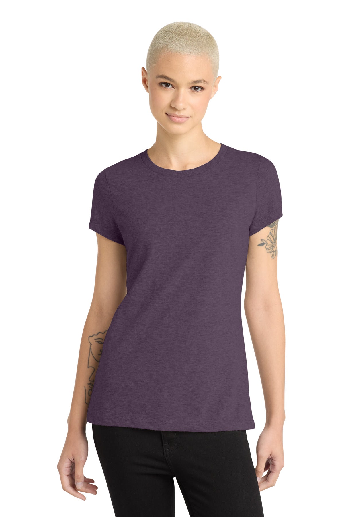 District Women's Perfect Blend CVC Tee. DM108L - Heathered Eggplant - front