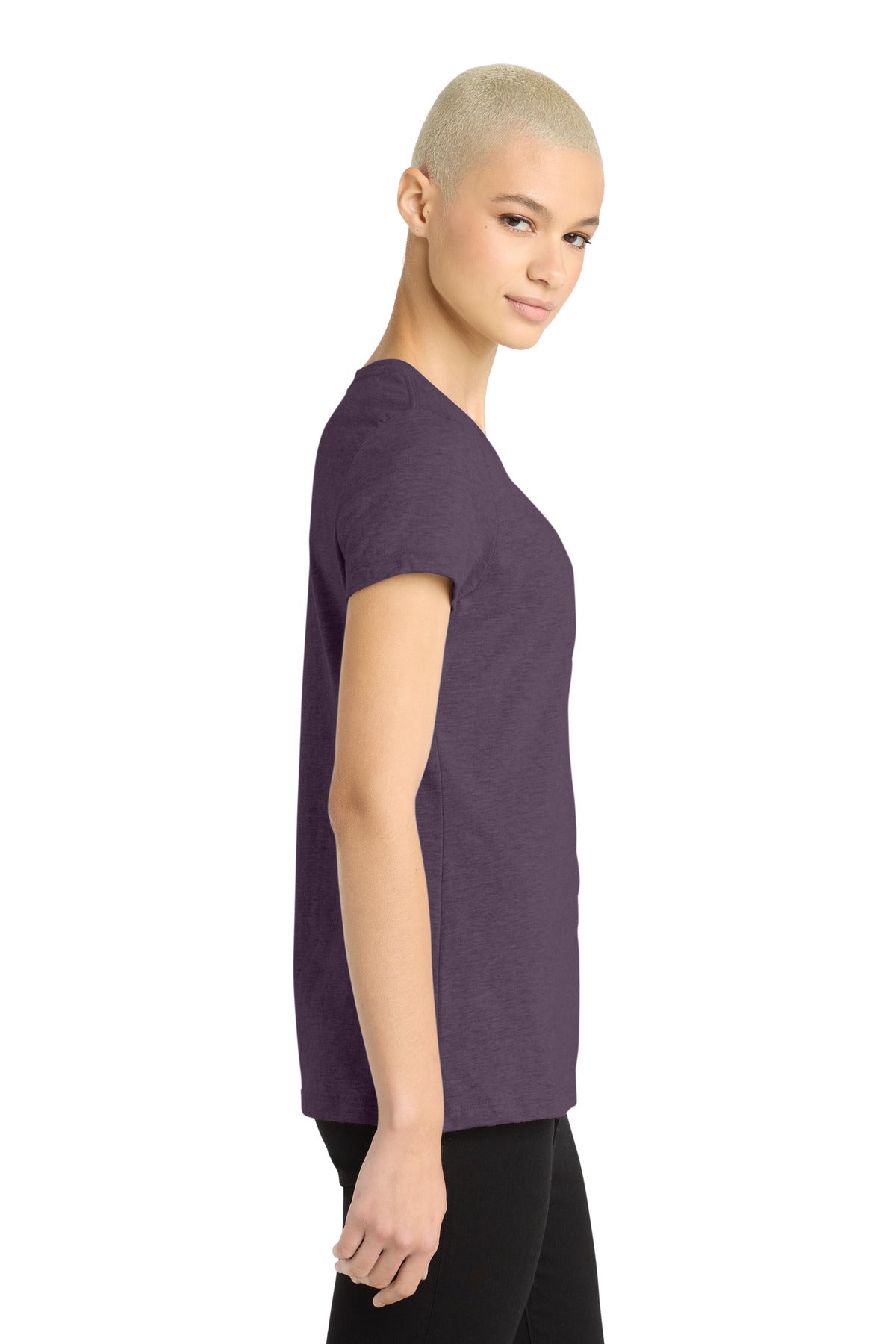 District Women's Perfect Blend CVC Tee. DM108L - Heathered Eggplant - side