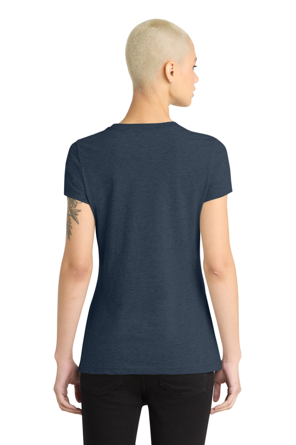 District Women's Perfect Blend CVC Tee. DM108L - Heathered Navy - back