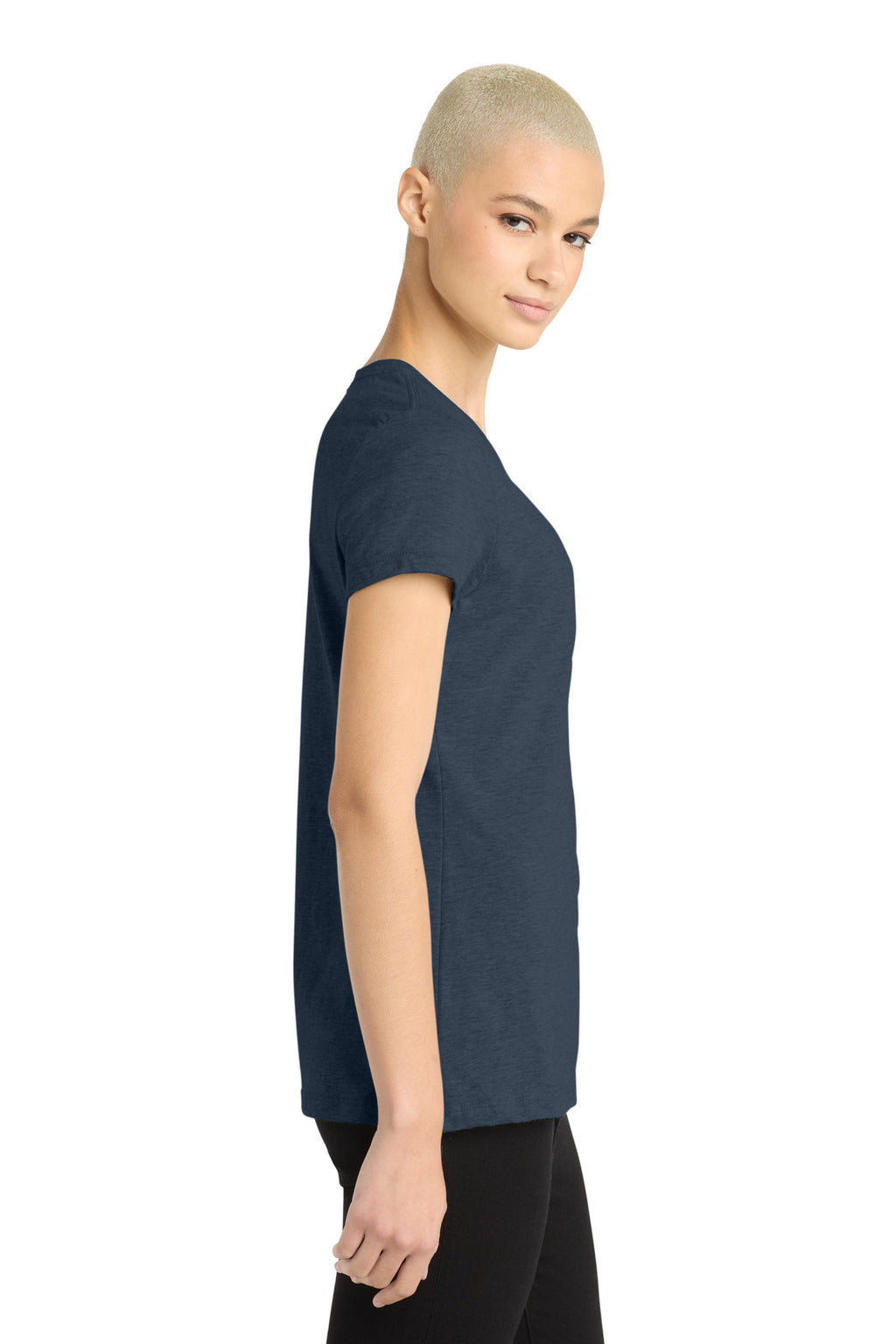 District Women's Perfect Blend CVC Tee. DM108L - Heathered Navy - side
