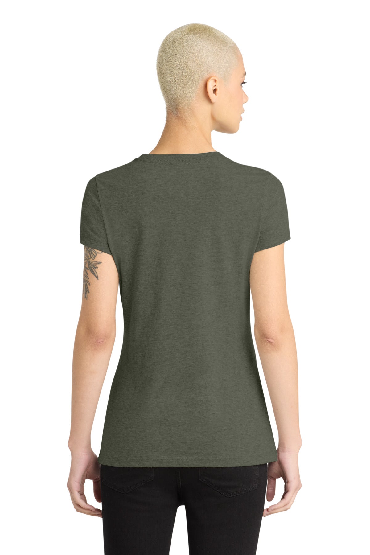 District Women's Perfect Blend CVC Tee. DM108L - Heathered Olive - back