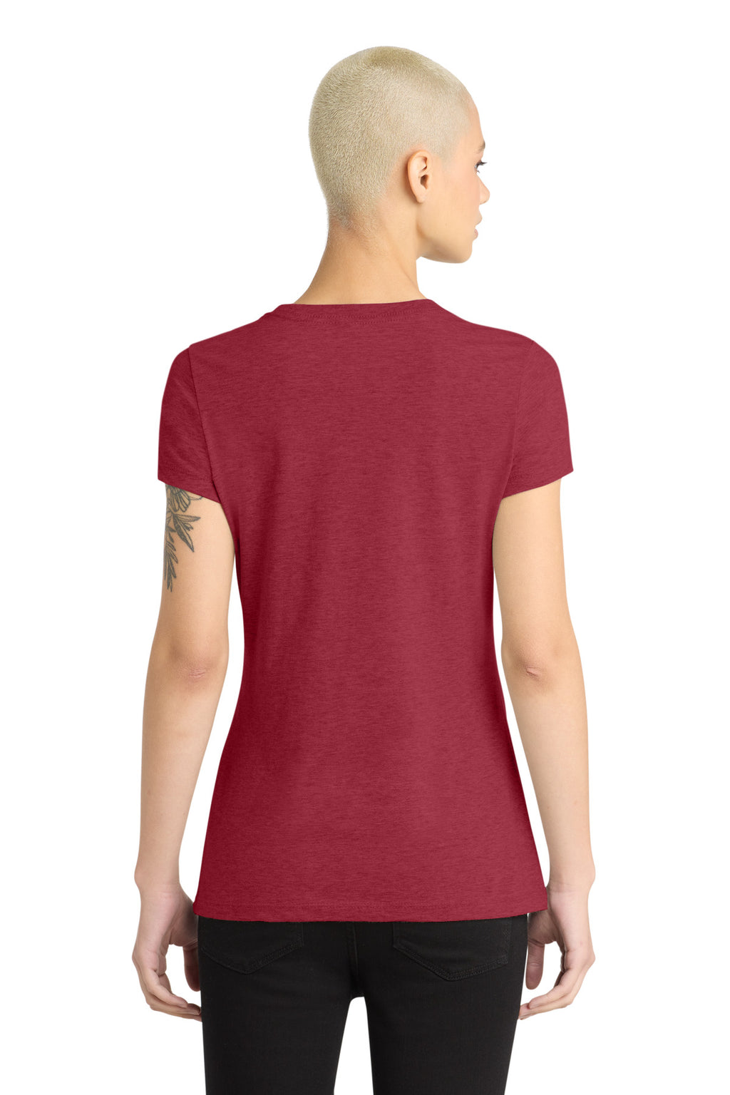 District Women's Perfect Blend CVC Tee. DM108L - Heathered Red - back