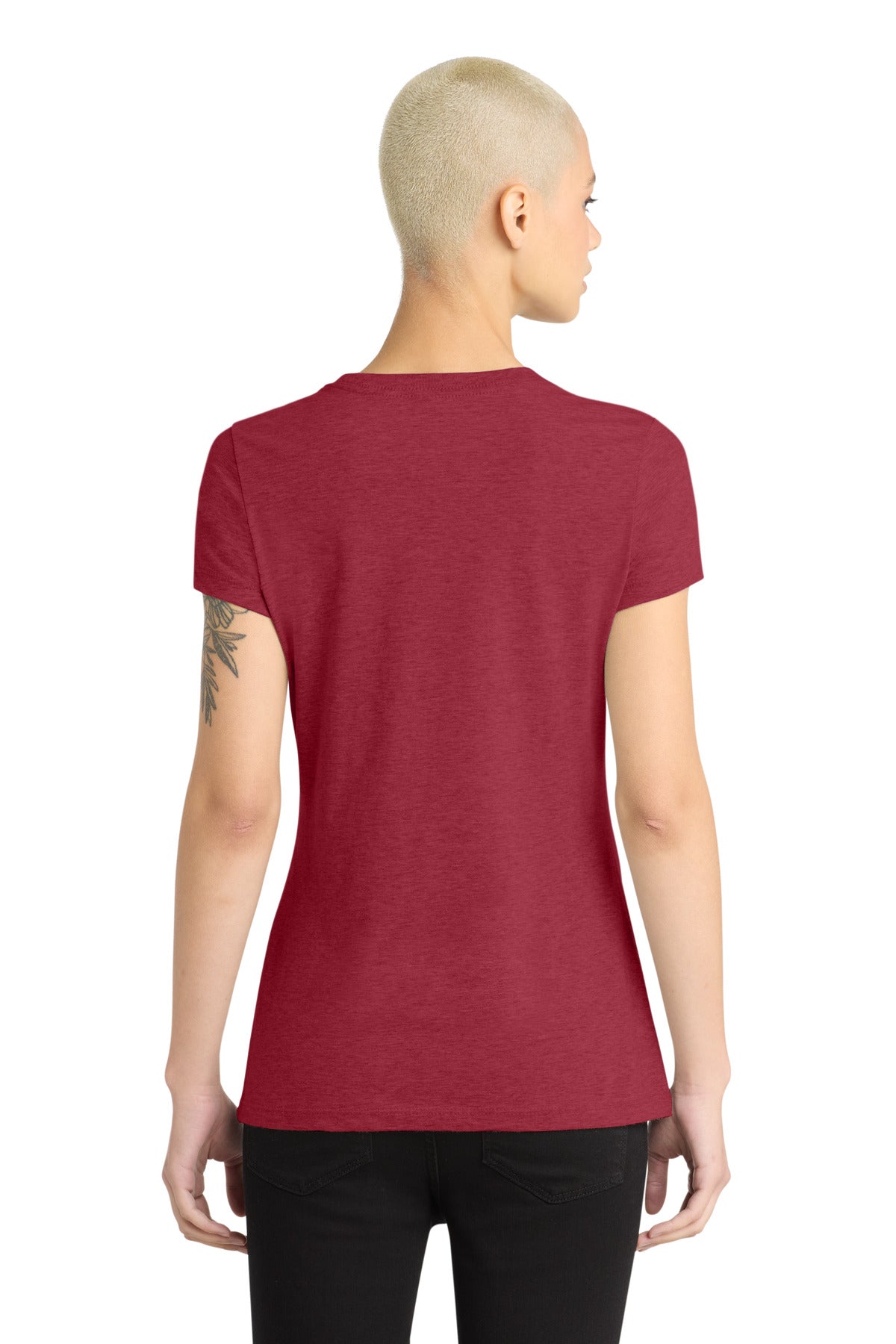 District Women's Perfect Blend CVC Tee. DM108L - Heathered Red - back