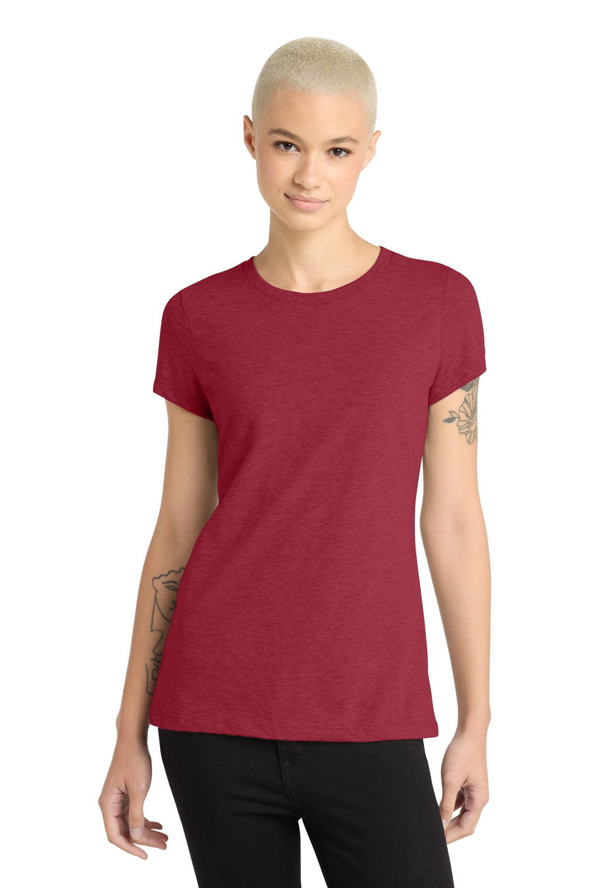 District Women's Perfect Blend CVC Tee. DM108L - Heathered Red - front