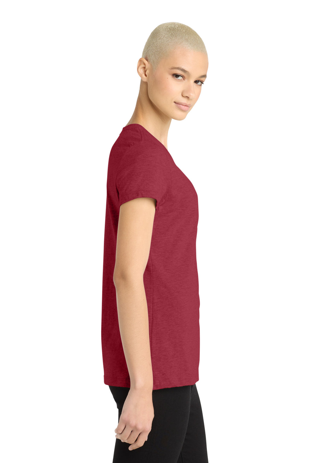 District Women's Perfect Blend CVC Tee. DM108L - Heathered Red - side