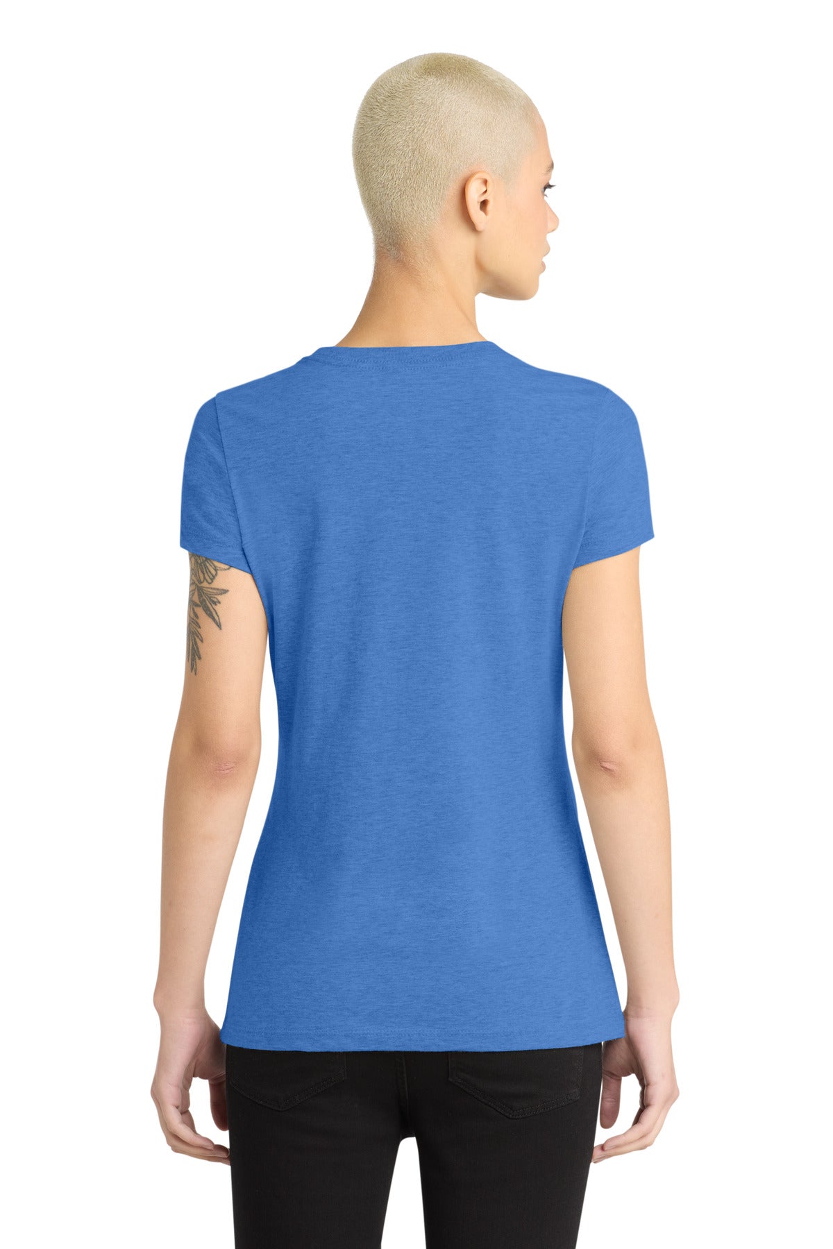 District Women's Perfect Blend CVC Tee. DM108L - Heathered Royal - back