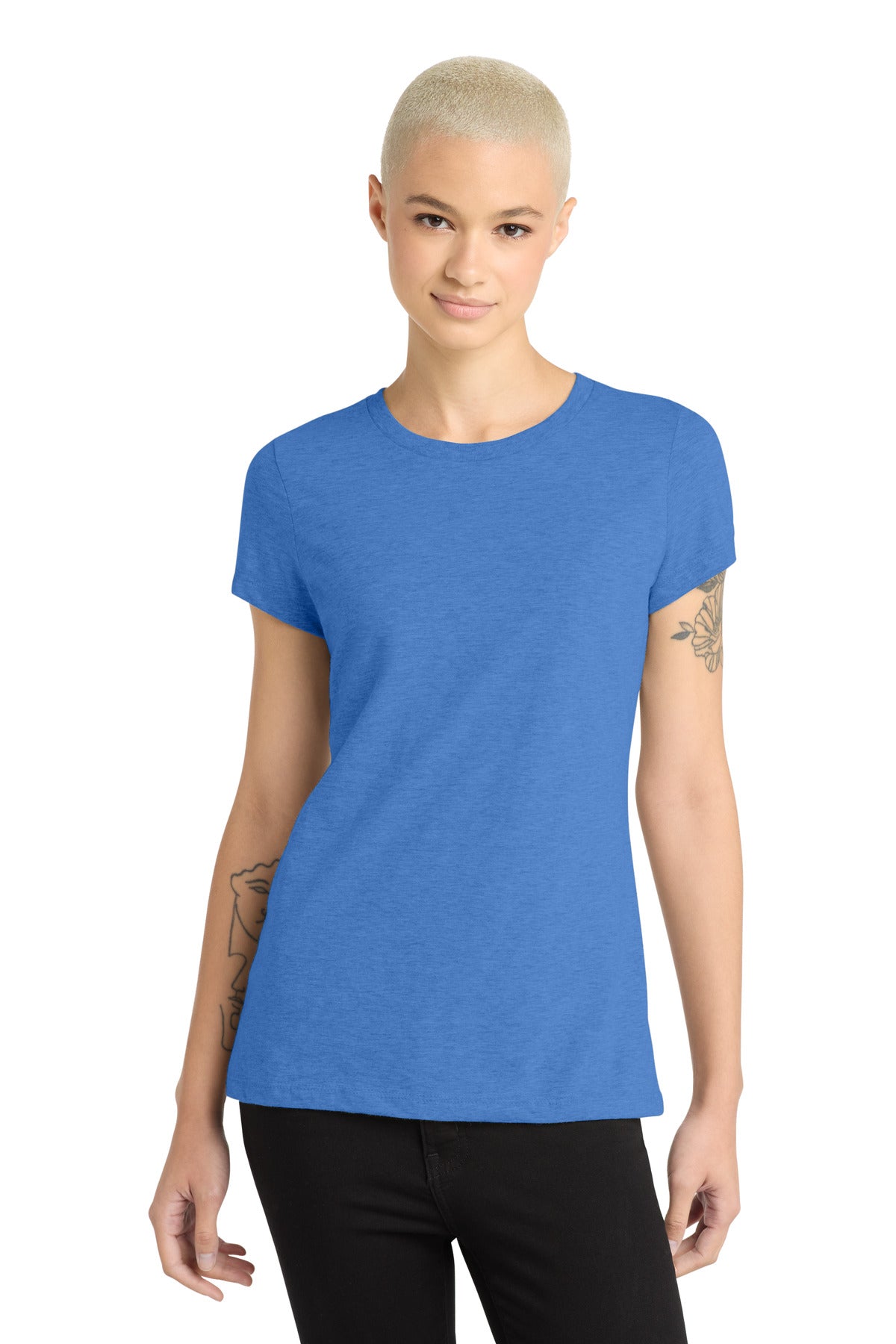 District Women's Perfect Blend CVC Tee. DM108L - Heathered Royal - front