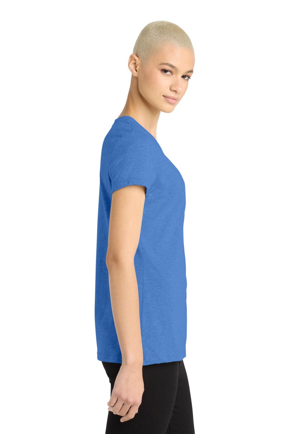 District Women's Perfect Blend CVC Tee. DM108L - Heathered Royal - side