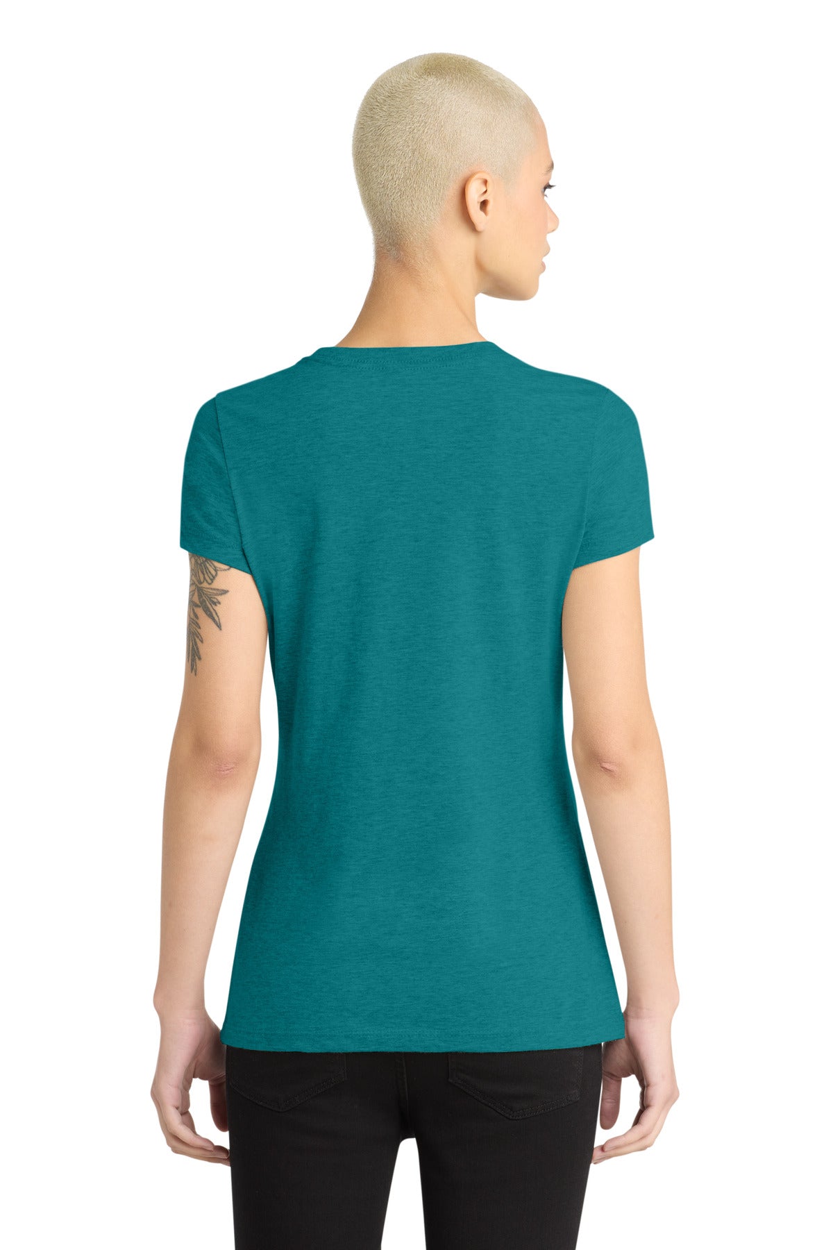 District Women's Perfect Blend CVC Tee. DM108L - Heathered Teal - back