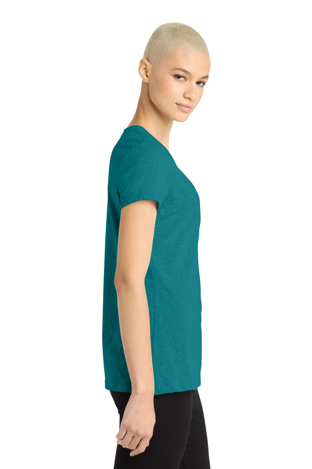 District Women's Perfect Blend CVC Tee. DM108L - Heathered Teal - side