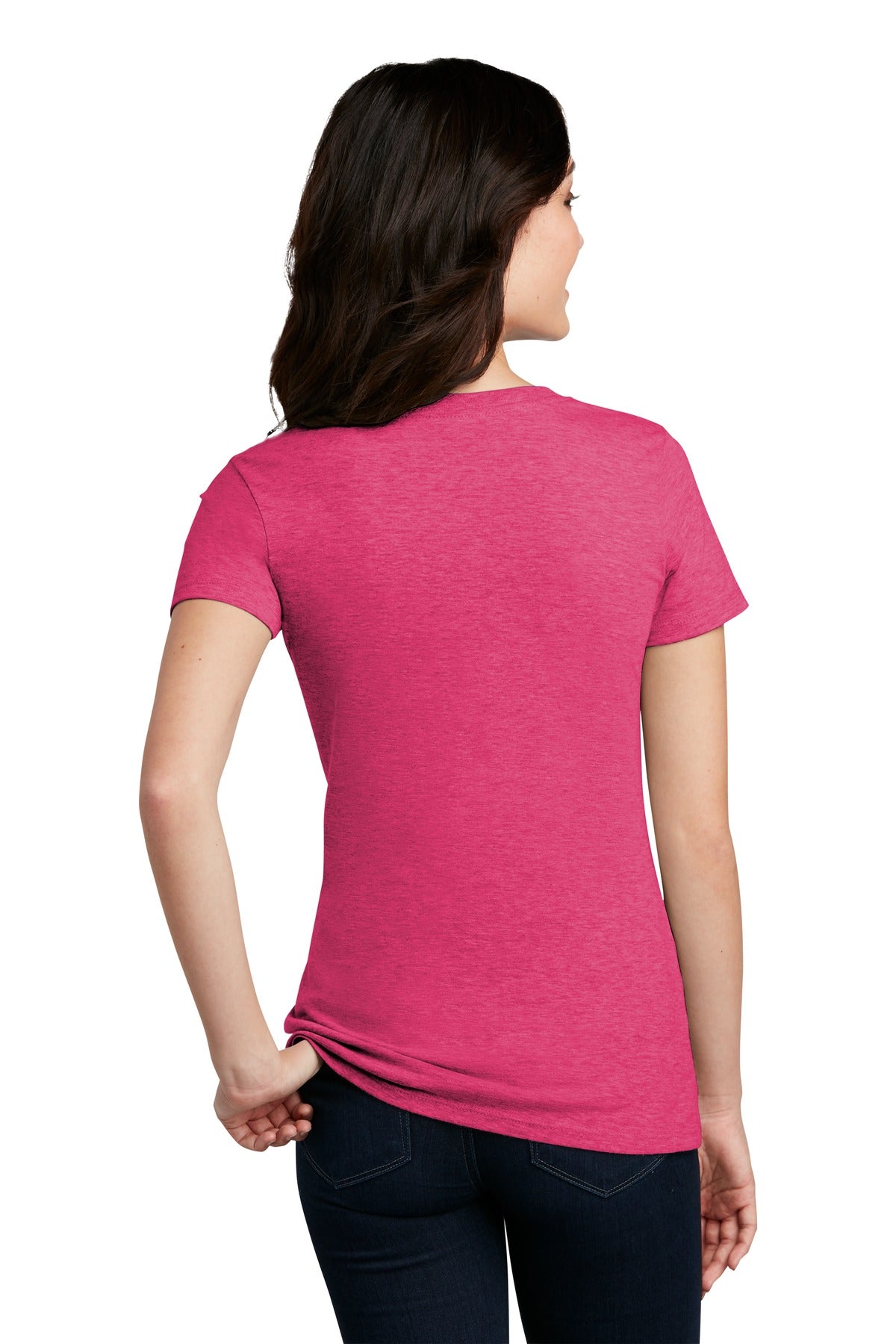 District Women's Perfect Blend CVC Tee. DM108L - Heathered Watermelon - back