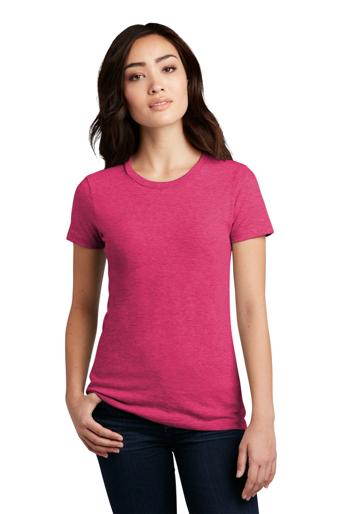 District Women's Perfect Blend CVC Tee. DM108L - Heathered Watermelon - front