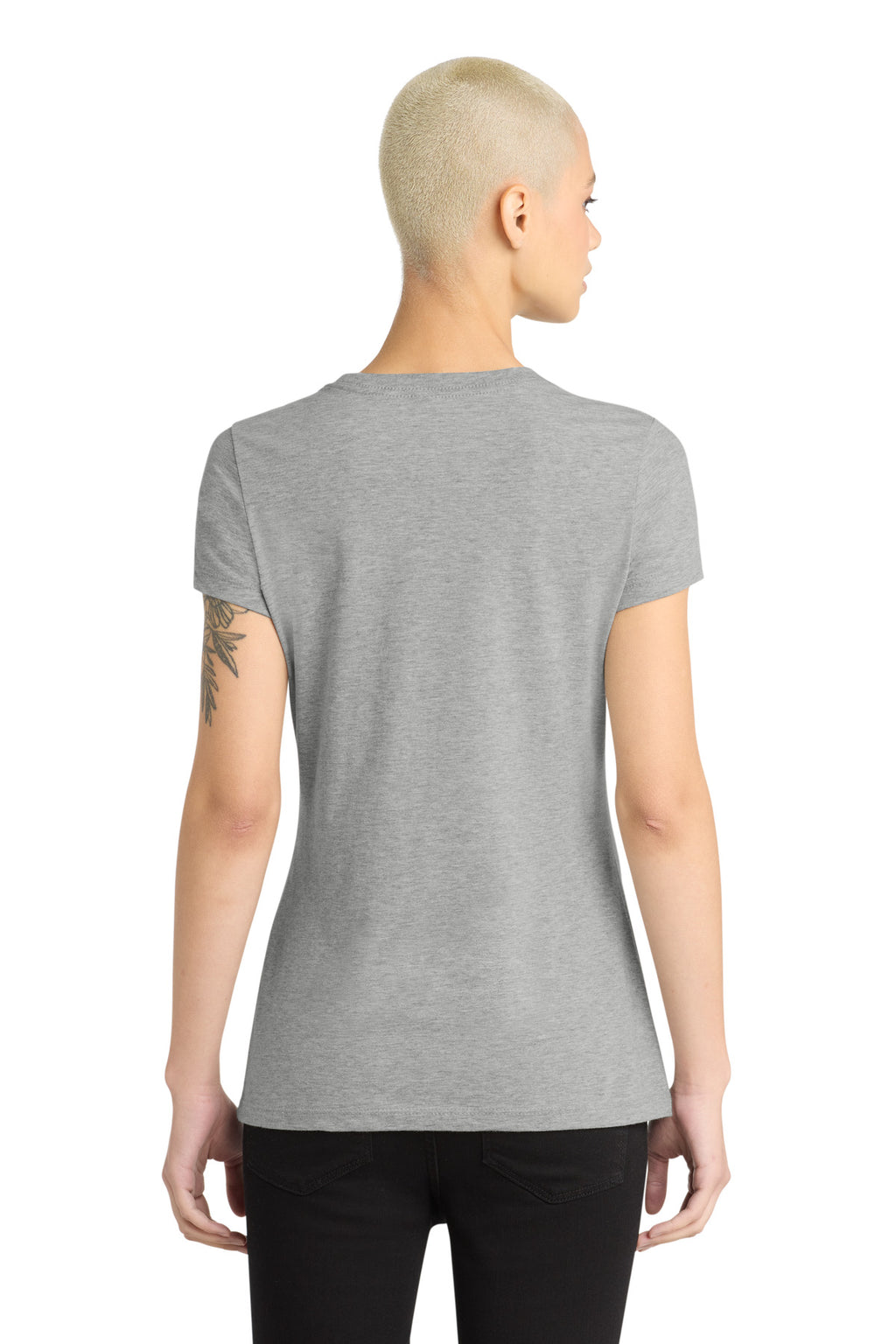 District Women's Perfect Blend CVC Tee. DM108L - Light Heather Grey - back