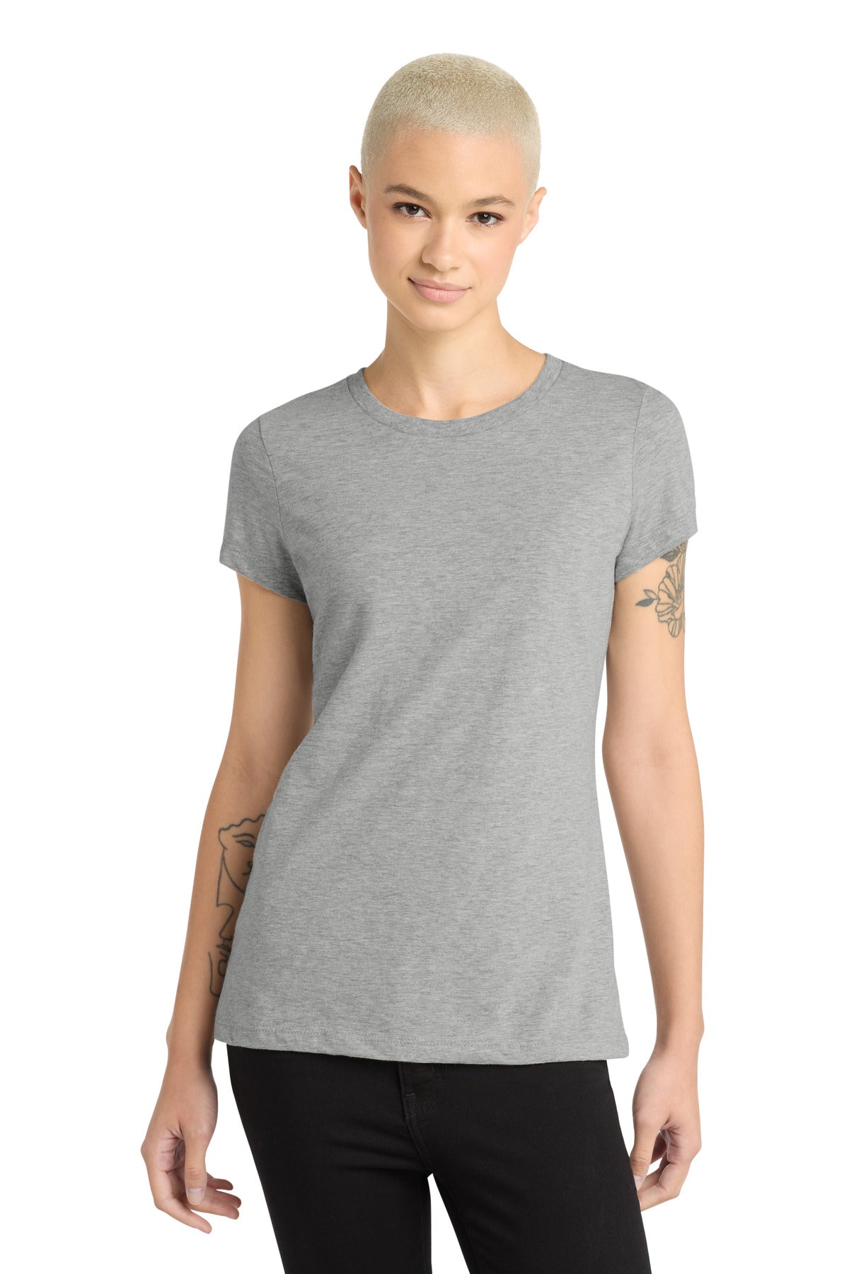 District Women's Perfect Blend CVC Tee. DM108L - Light Heather Grey - front