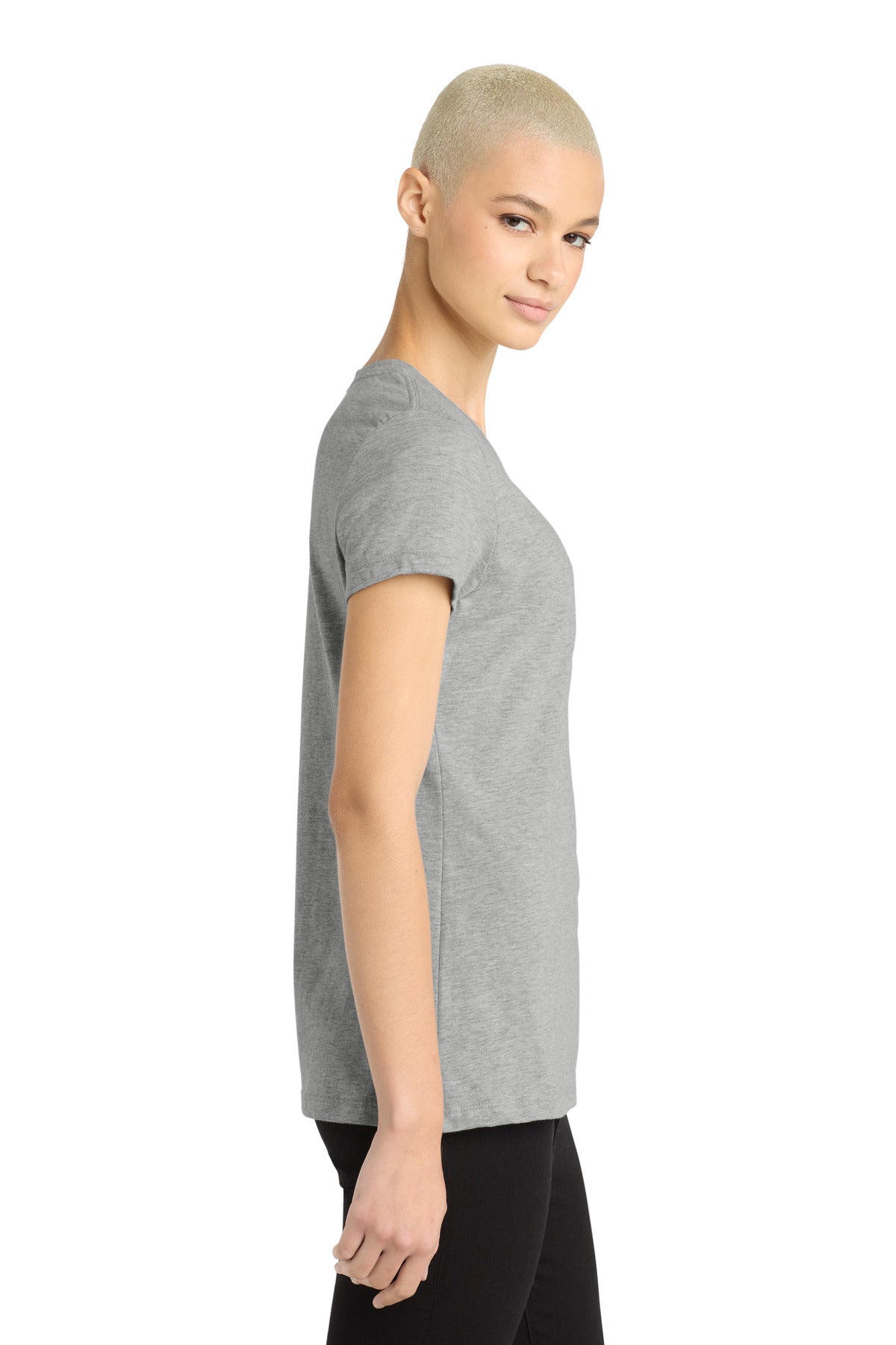 District Women's Perfect Blend CVC Tee. DM108L - Light Heather Grey - side