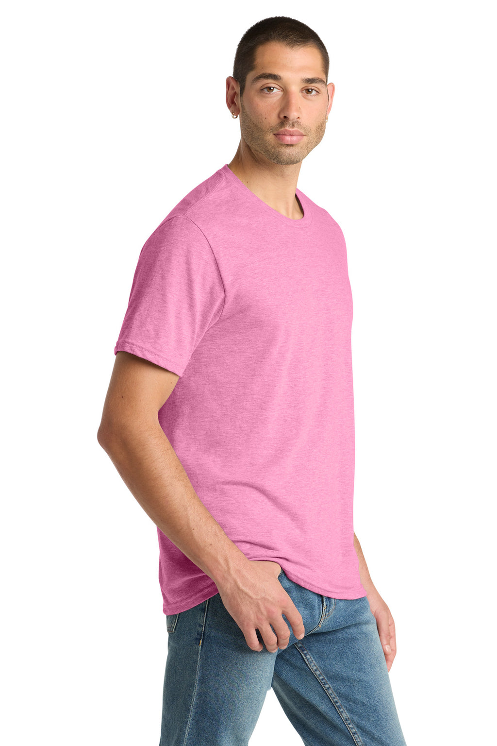 District Perfect Blend CVC Tee. DM108 - Awareness Pink Heather - side