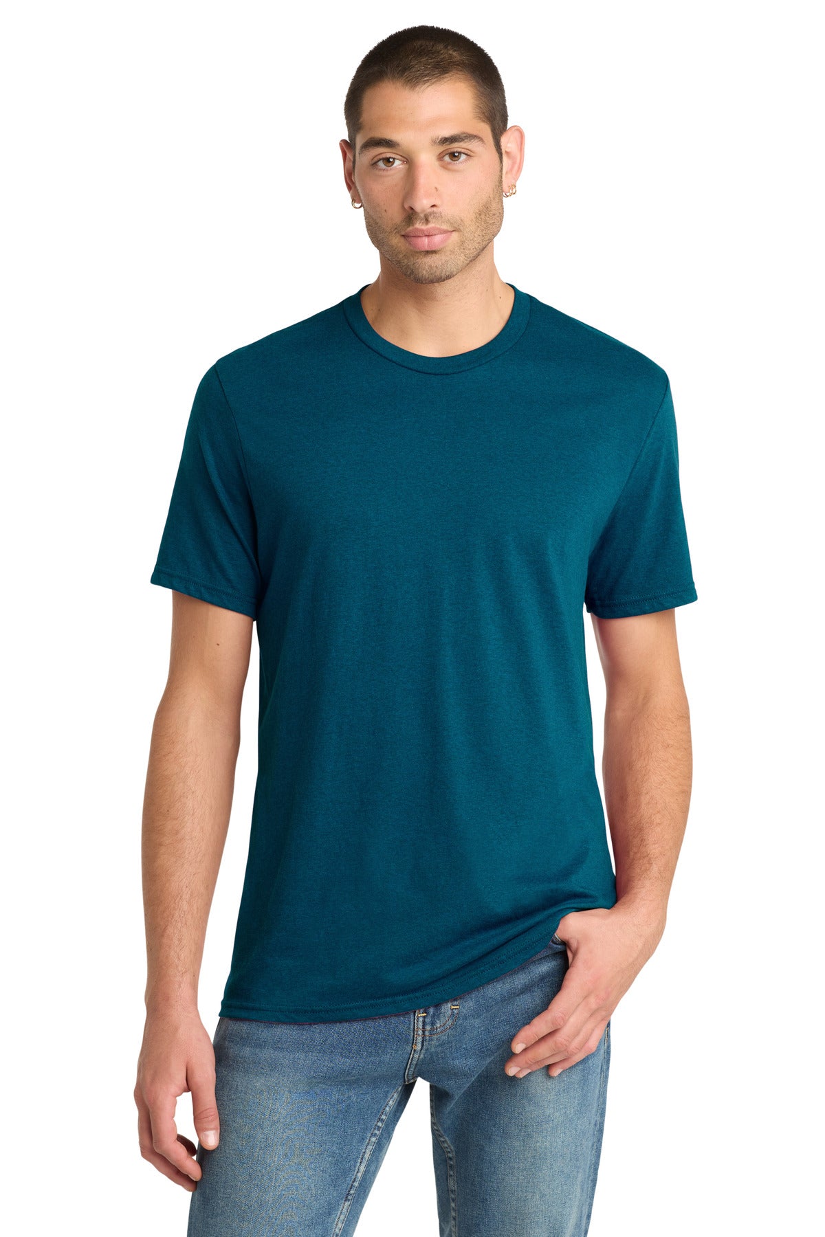 District Perfect Blend CVC Tee. DM108 - Deep Turquoise Fleck - front