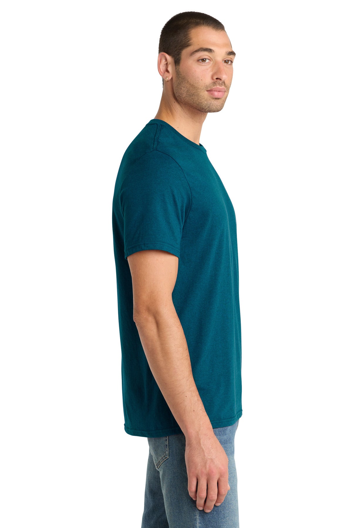 District Perfect Blend CVC Tee. DM108 - Deep Turquoise Fleck - side