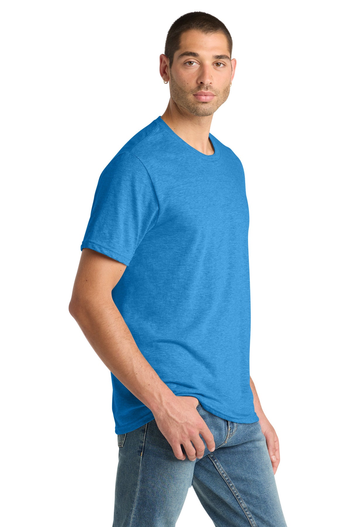 District Perfect Blend CVC Tee. DM108 - Heathered Bright Turquoise - side