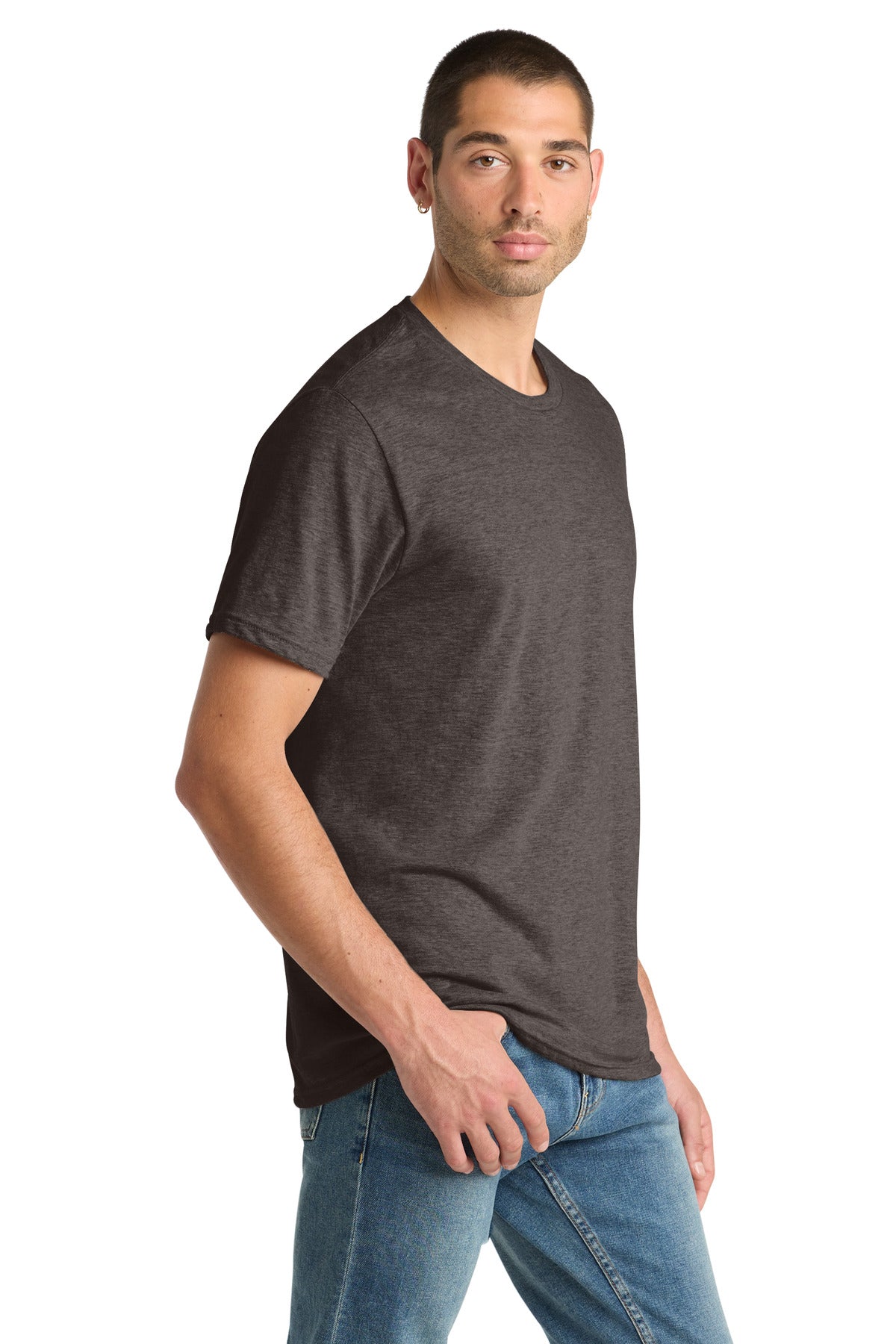 District Perfect Blend CVC Tee. DM108 - Heathered Brown - side