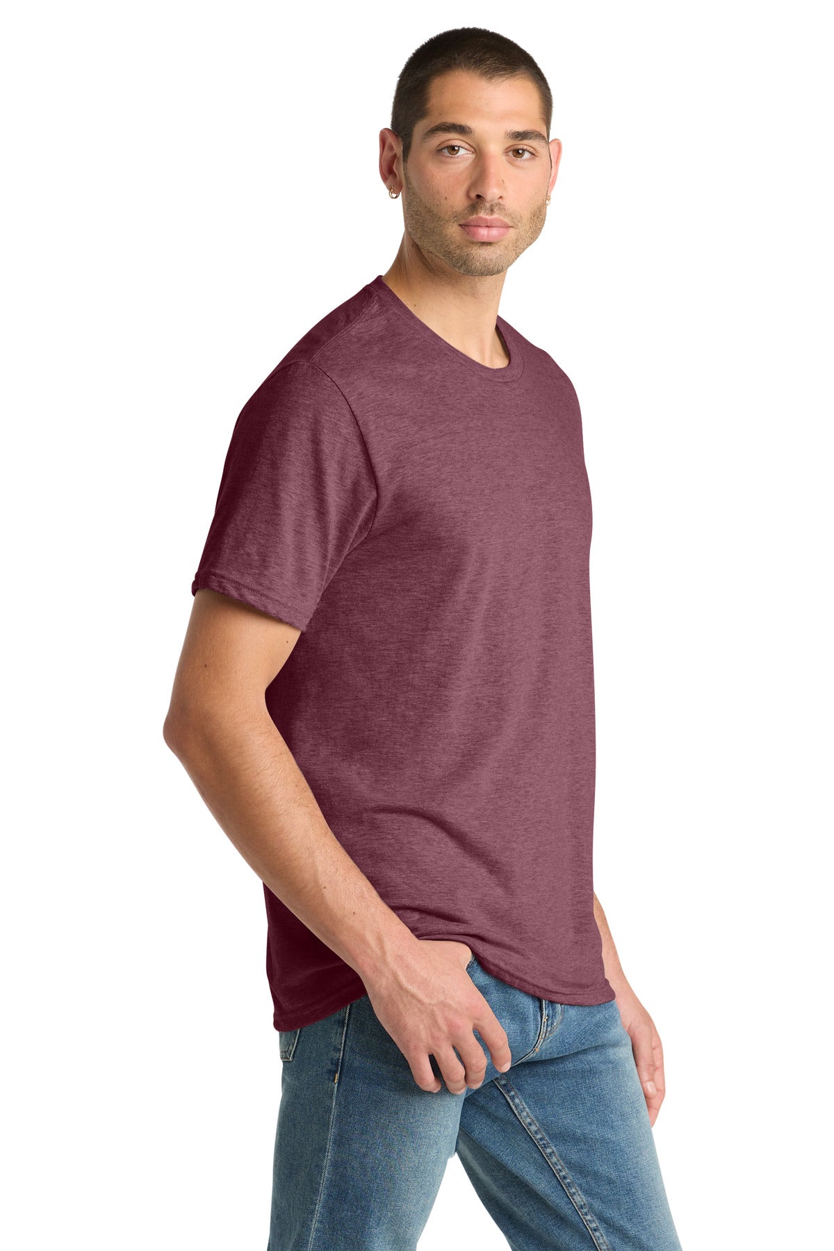 District Perfect Blend CVC Tee. DM108 - Heathered Cardinal - side