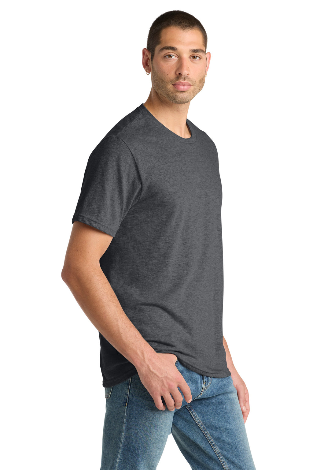 District Perfect Blend CVC Tee. DM108 - Heathered Charcoal - side