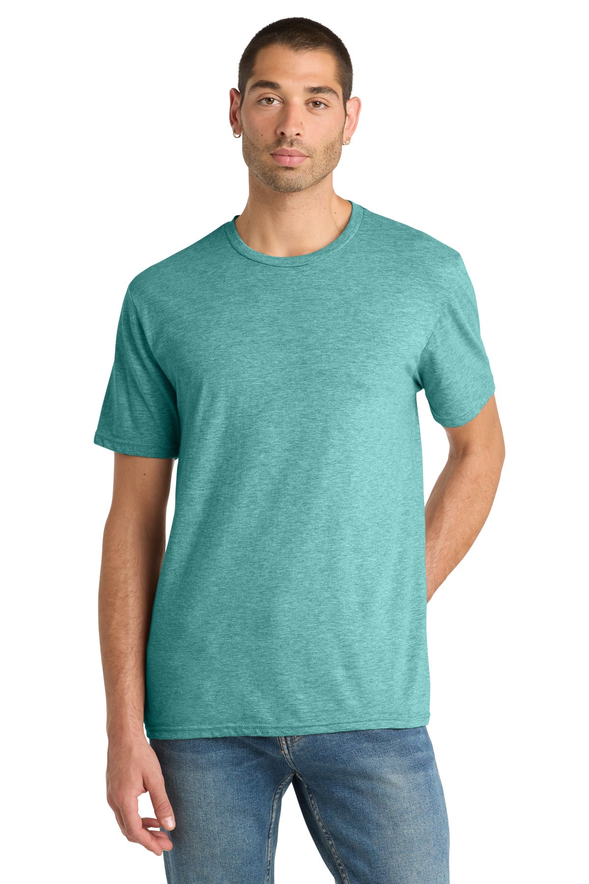 District Perfect Blend CVC Tee. DM108 - Heathered Eucalyptus Blue - front