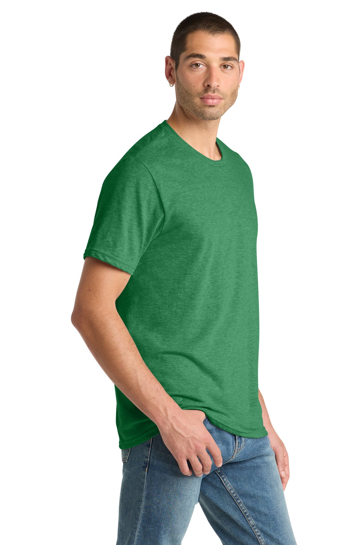 District Perfect Blend CVC Tee. DM108 - Heathered Kelly Green - side