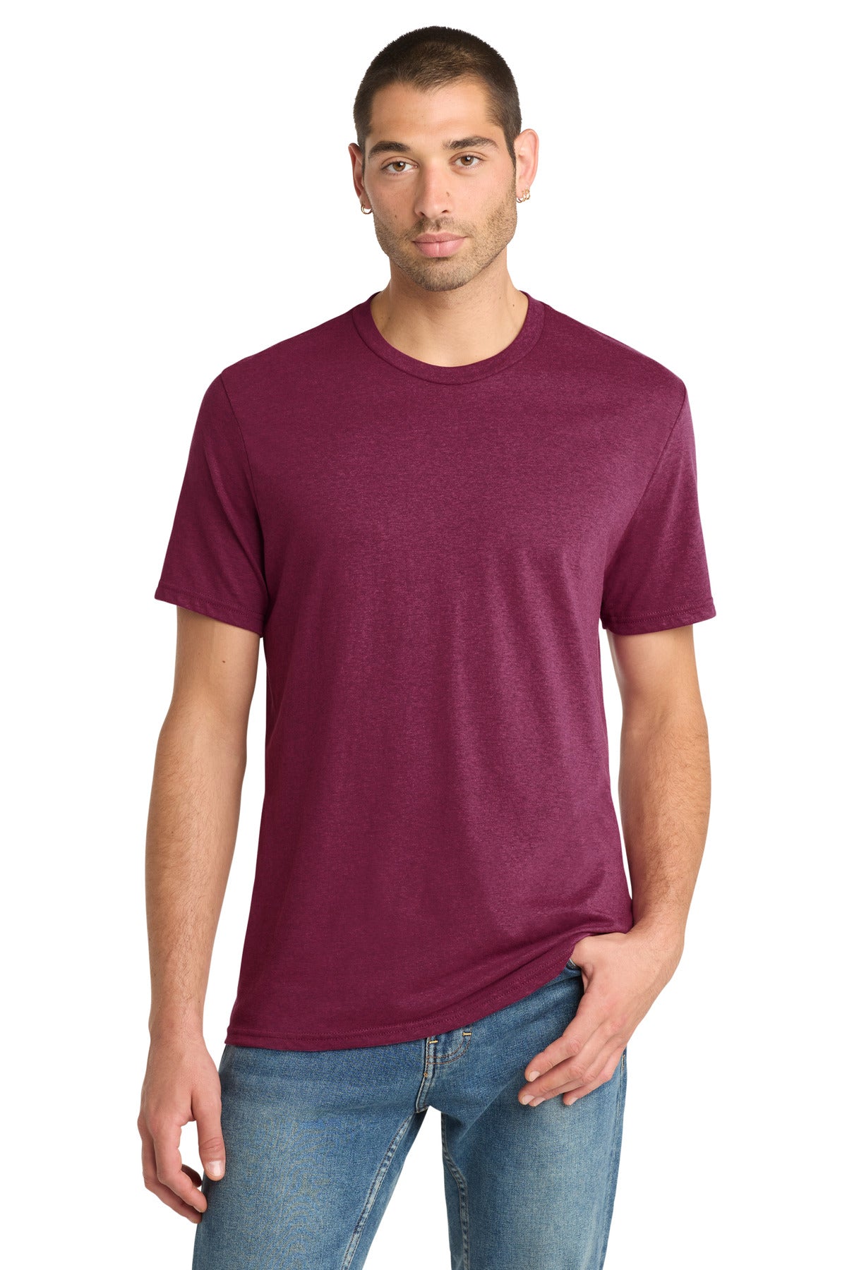 District Perfect Blend CVC Tee. DM108 - Raspberry Fleck - front