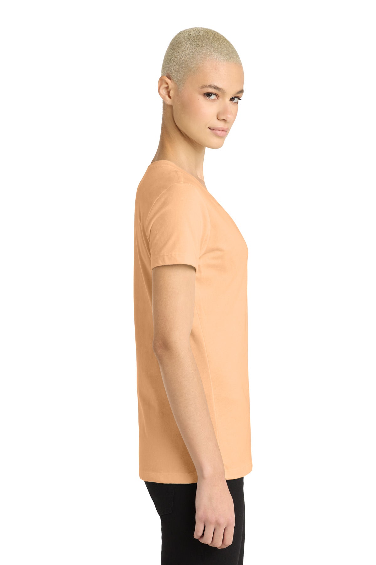 District - Women's Perfect Weight V-Neck Tee. DM1170L - Apricot - side