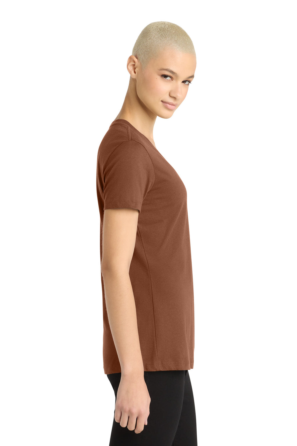 District - Women's Perfect Weight V-Neck Tee. DM1170L - Baked Clay - side