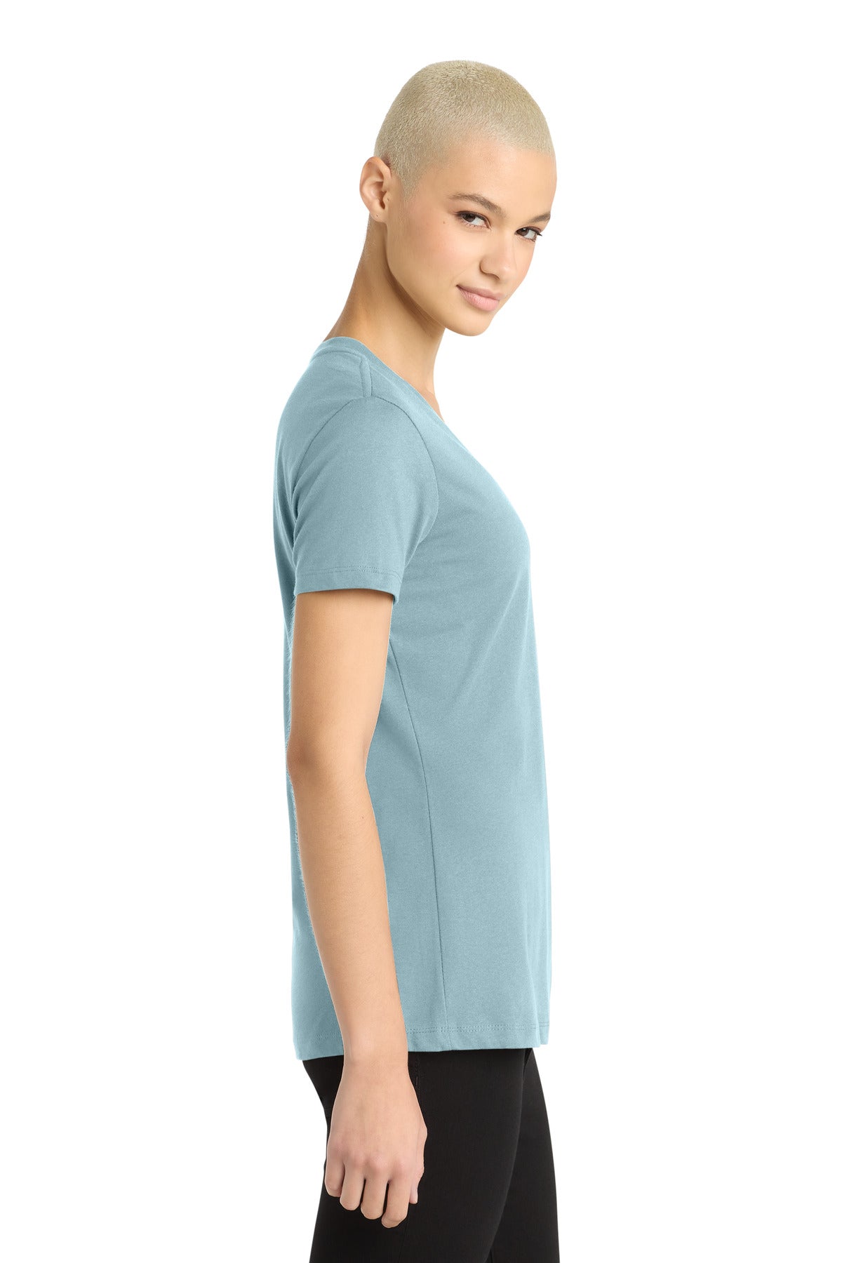 District - Women's Perfect Weight V-Neck Tee. DM1170L - Blue Fog - side