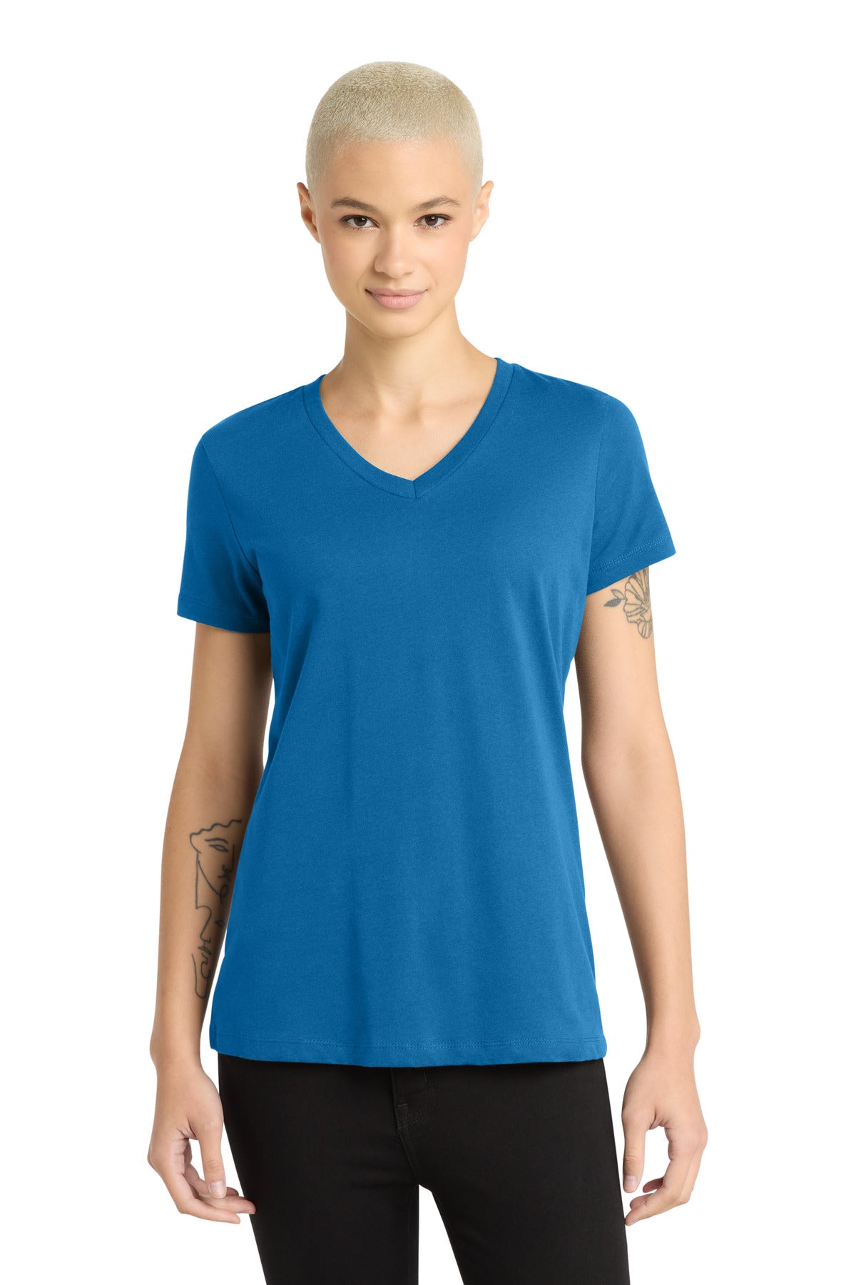District - Women's Perfect Weight V-Neck Tee. DM1170L - Bright Blue - front