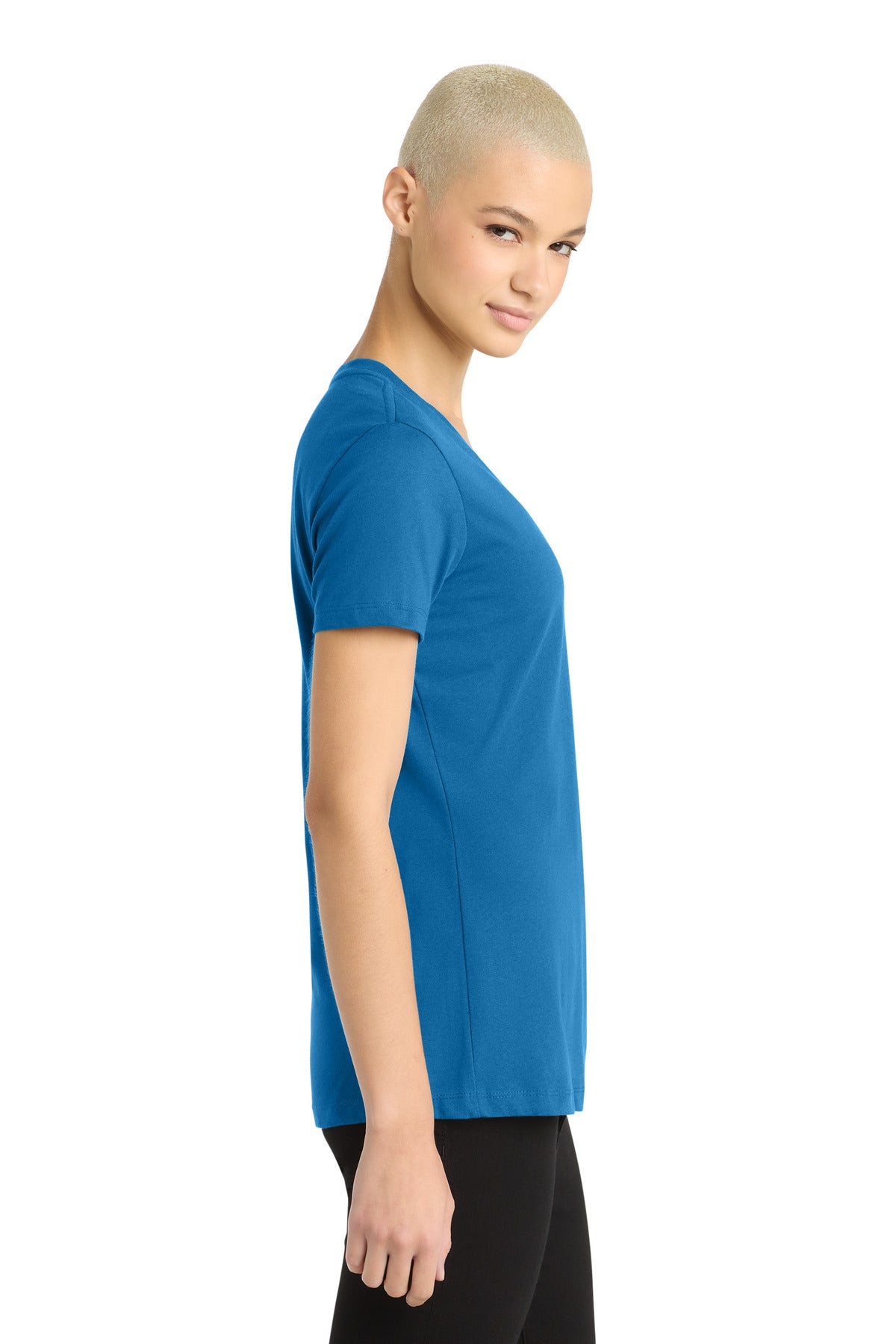 District - Women's Perfect Weight V-Neck Tee. DM1170L - Bright Blue - side