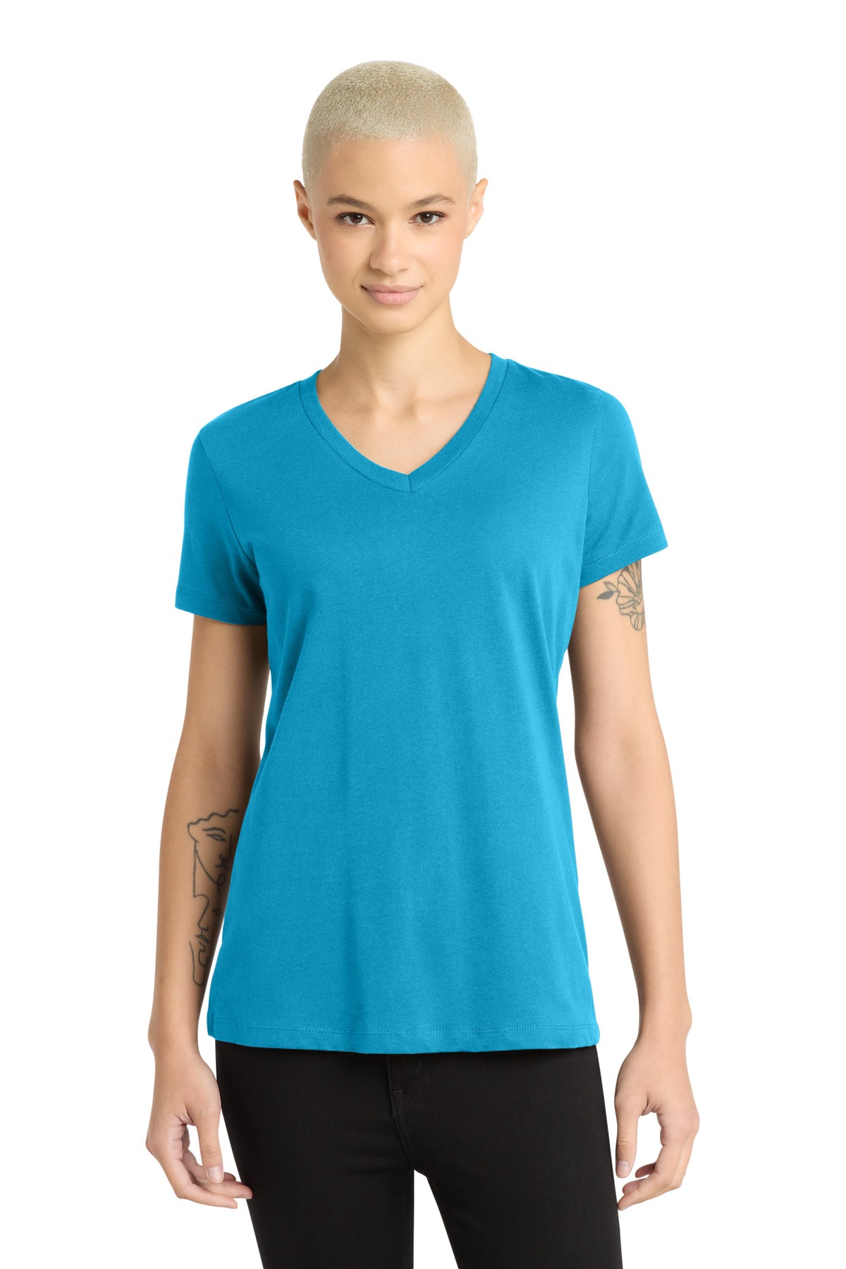 District - Women's Perfect Weight V-Neck Tee. DM1170L - Bright Turquoise - front