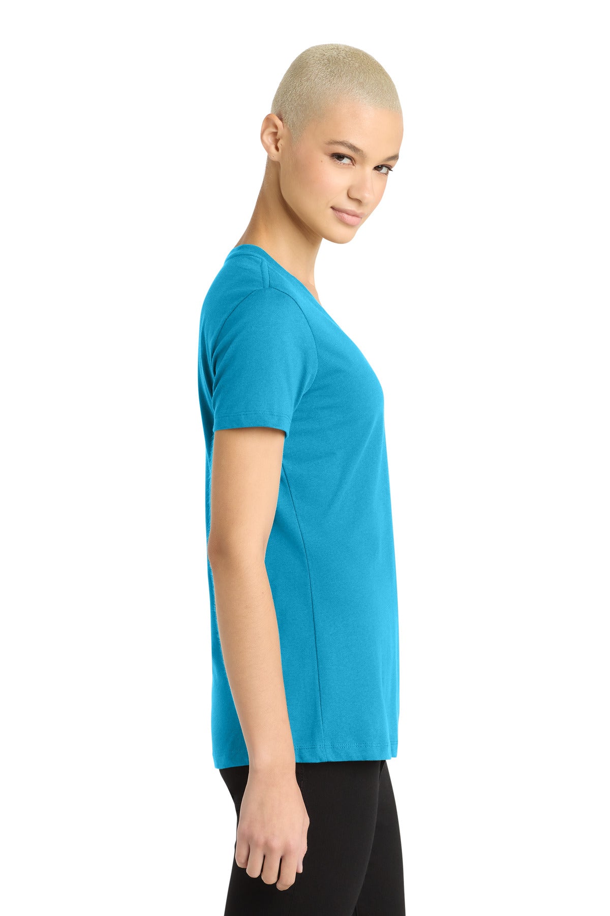 District - Women's Perfect Weight V-Neck Tee. DM1170L - Bright Turquoise - side