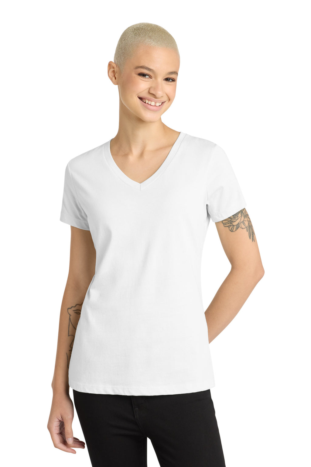 District - Women's Perfect Weight V-Neck Tee. DM1170L - Bright White - front