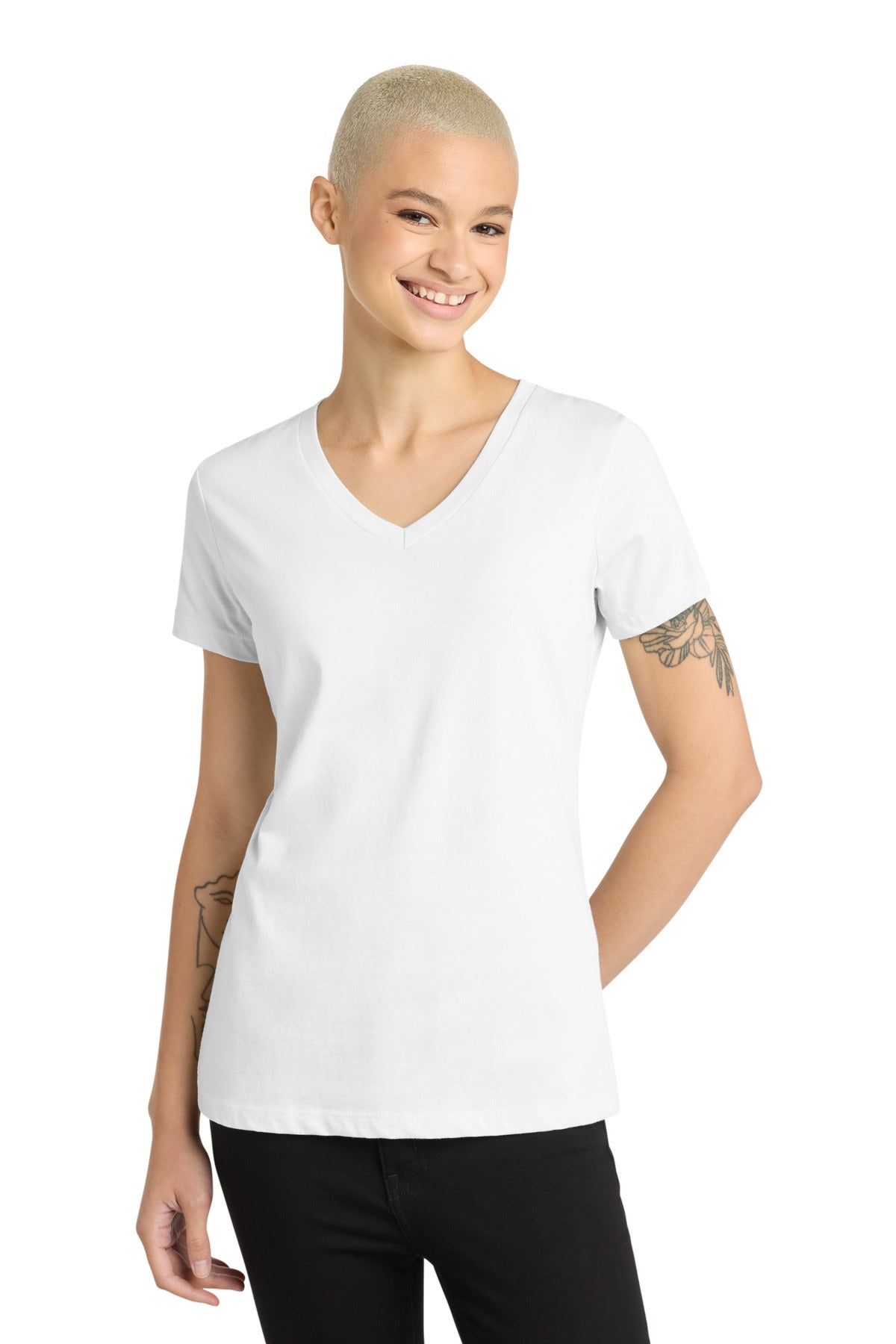 District - Women's Perfect Weight V-Neck Tee. DM1170L - Bright White - front