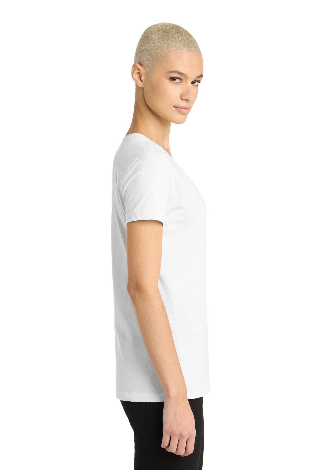 District - Women's Perfect Weight V-Neck Tee. DM1170L - Bright White - side