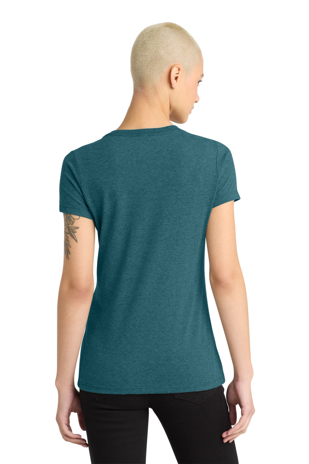 District - Women's Perfect Weight V-Neck Tee. DM1170L - Caribbean Blue Heather - back
