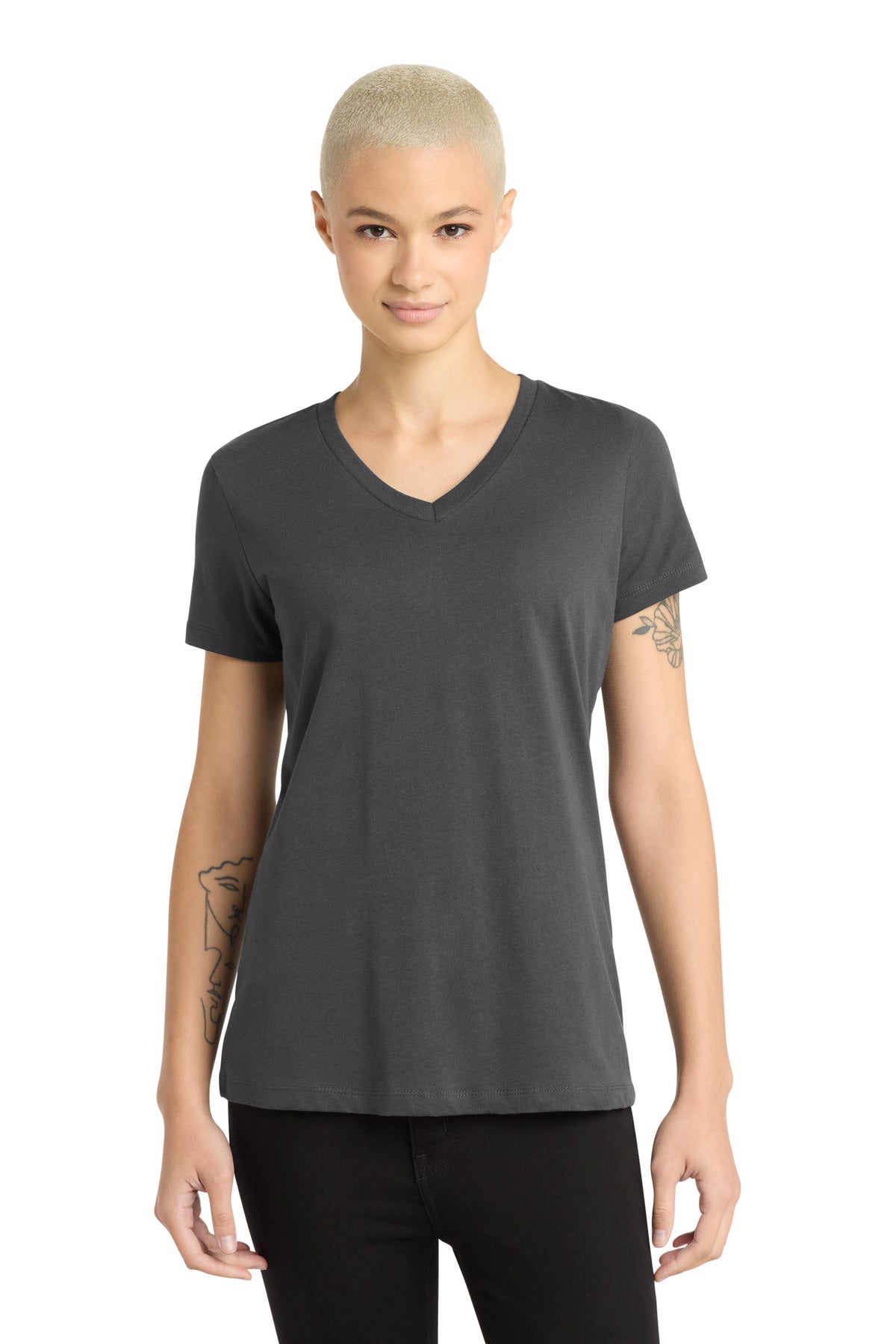District - Women's Perfect Weight V-Neck Tee. DM1170L - Charcoal - front