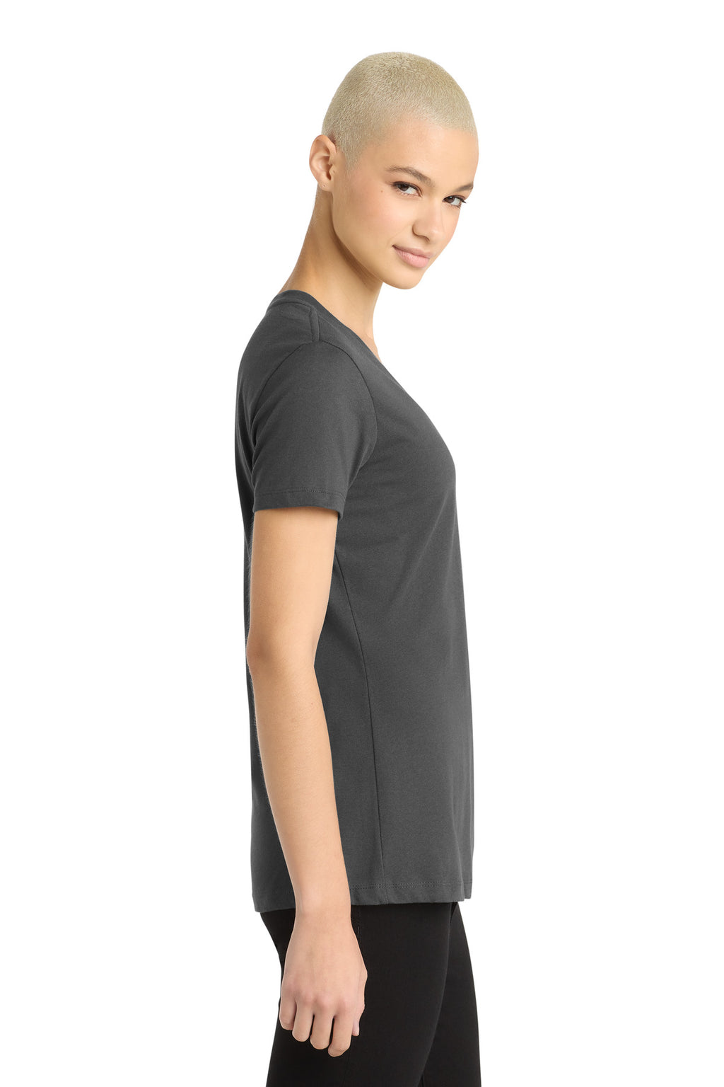 District - Women's Perfect Weight V-Neck Tee. DM1170L - Charcoal - side