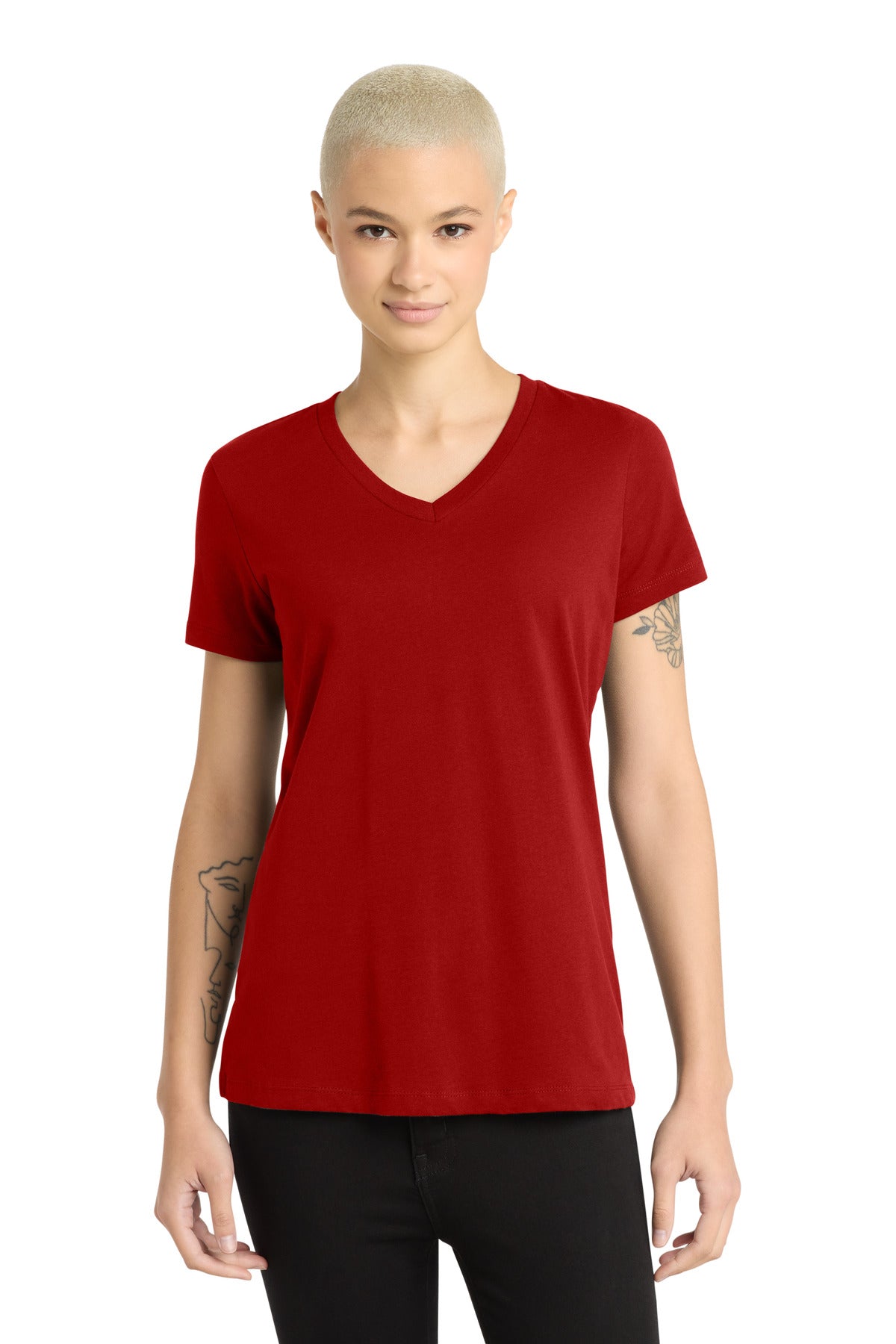District - Women's Perfect Weight V-Neck Tee. DM1170L - Classic Red - front