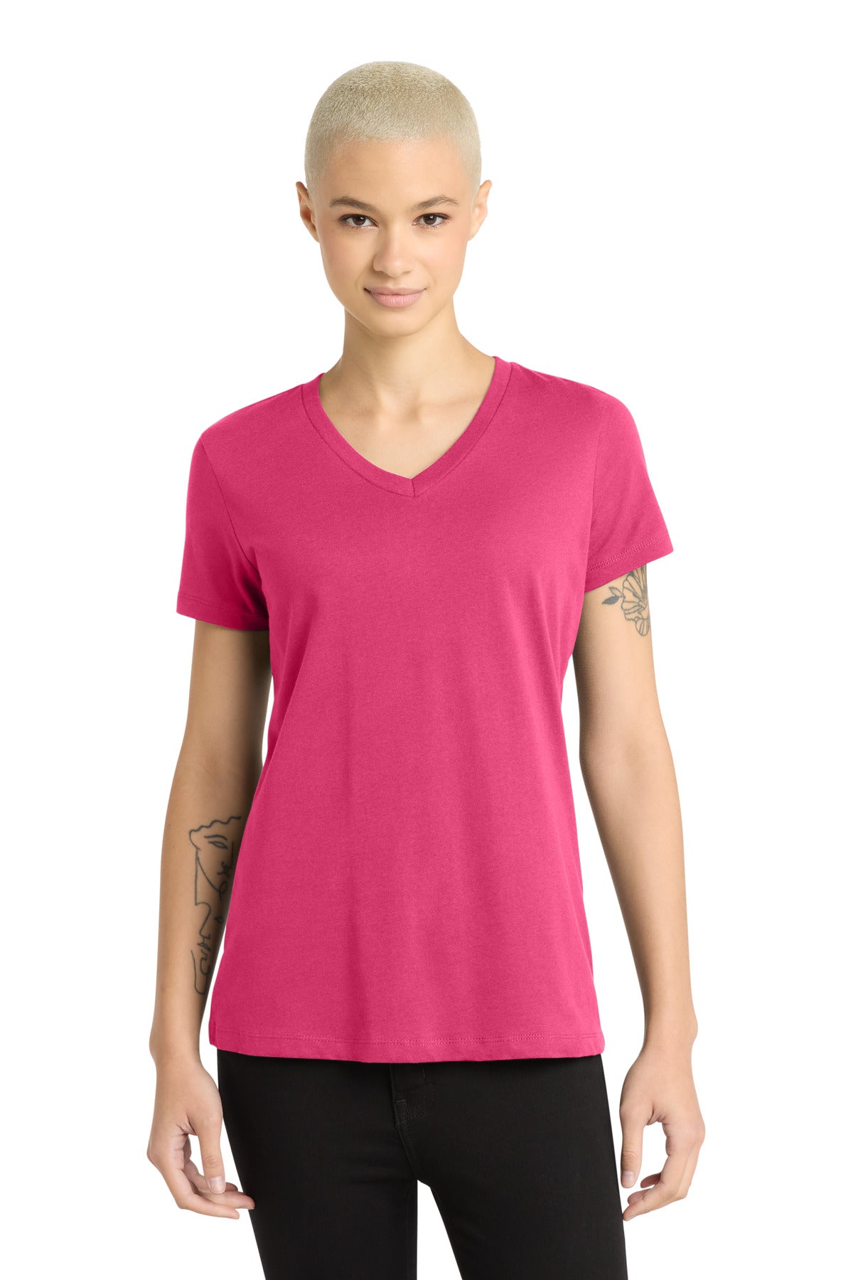 District - Women's Perfect Weight V-Neck Tee. DM1170L - Dark Fuchsia - front