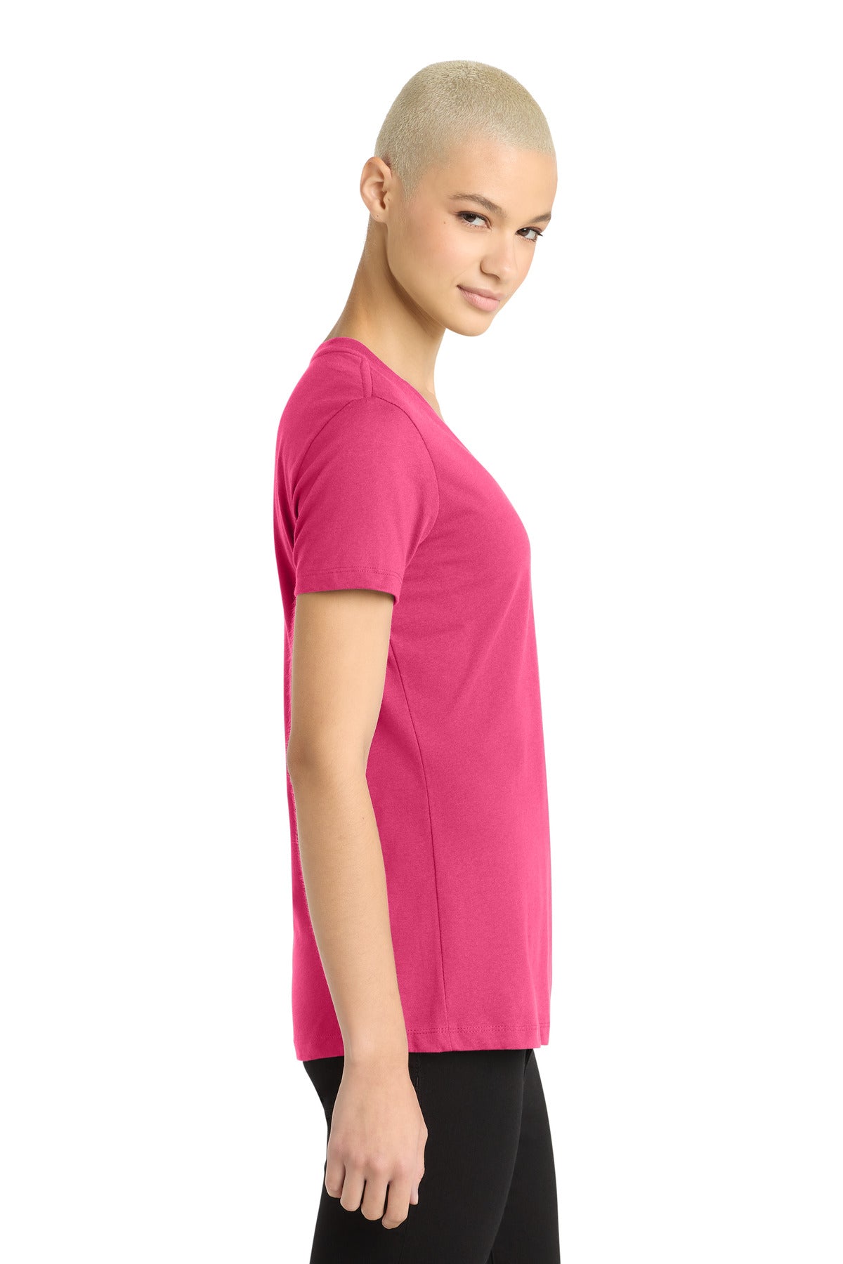 District - Women's Perfect Weight V-Neck Tee. DM1170L - Dark Fuchsia - side