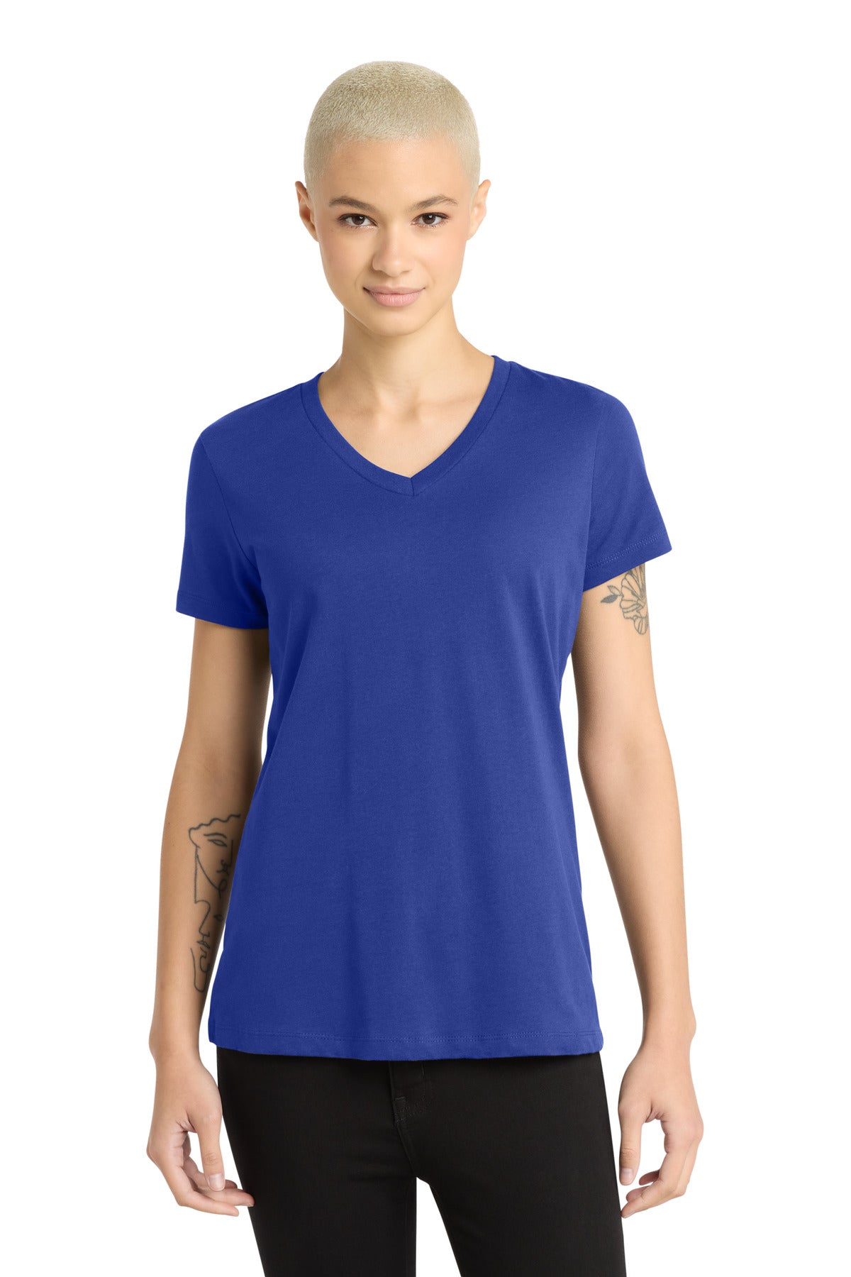 District - Women's Perfect Weight V-Neck Tee. DM1170L - Deep Royal - front